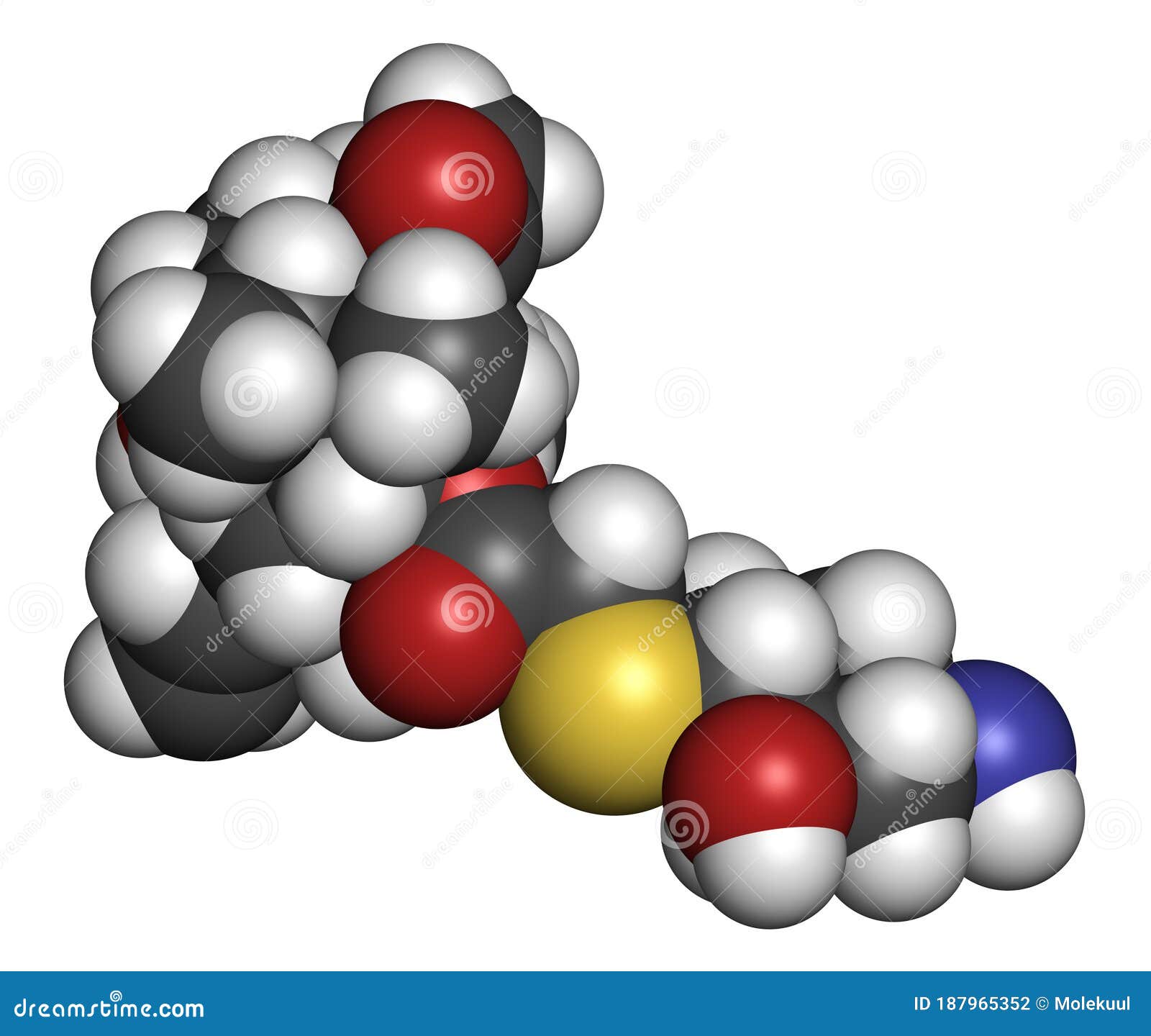 lefamulin antibiotic drug molecule. 3d rendering. atoms are represented as spheres with conventional color coding: hydrogen white