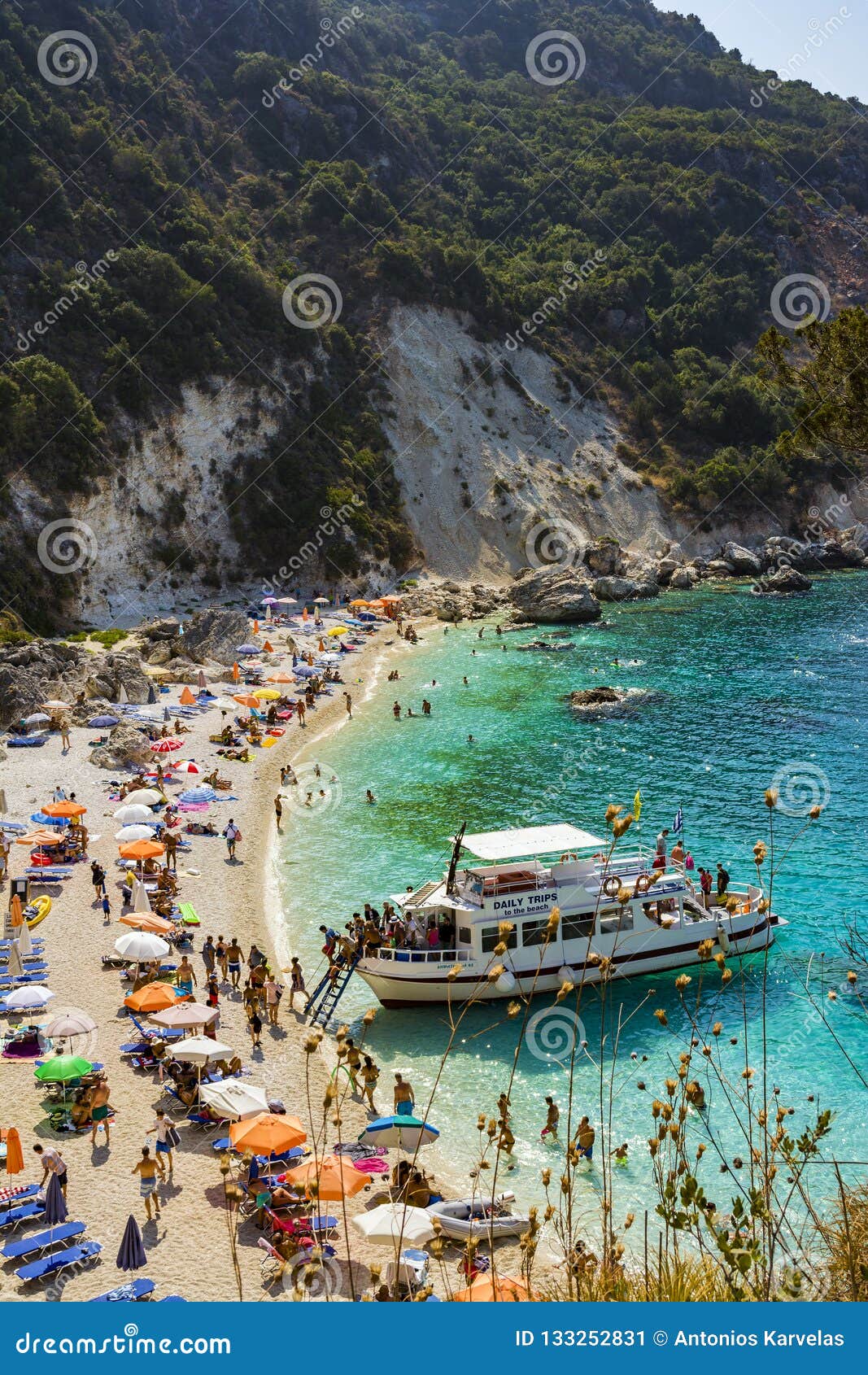 Lefkada Island, Agiofilli Beach, Greece. Summer Holidays, Many People ...