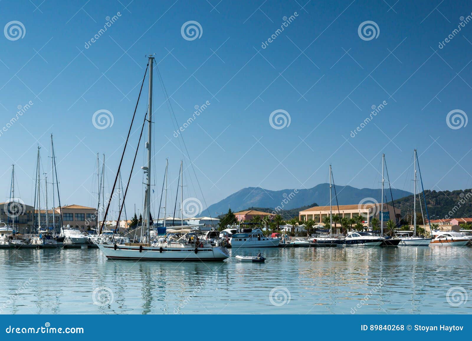 LEFKADA TOWN, GREECE JULY 17, 2014: Yacht Harbor at Lefkada Town ...