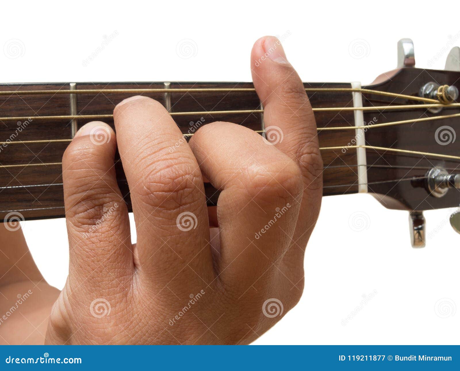 Left Hand Gesture `chord F` Guitar Chord Finger Position in Close Up