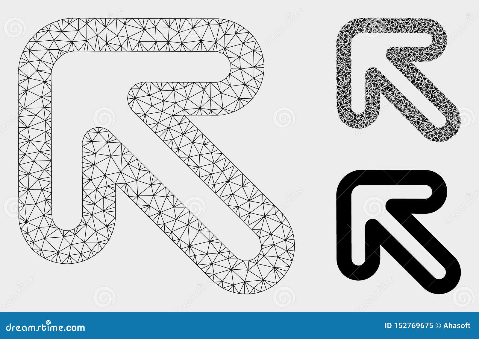 left-up arrow  mesh wire frame model and triangle mosaic icon