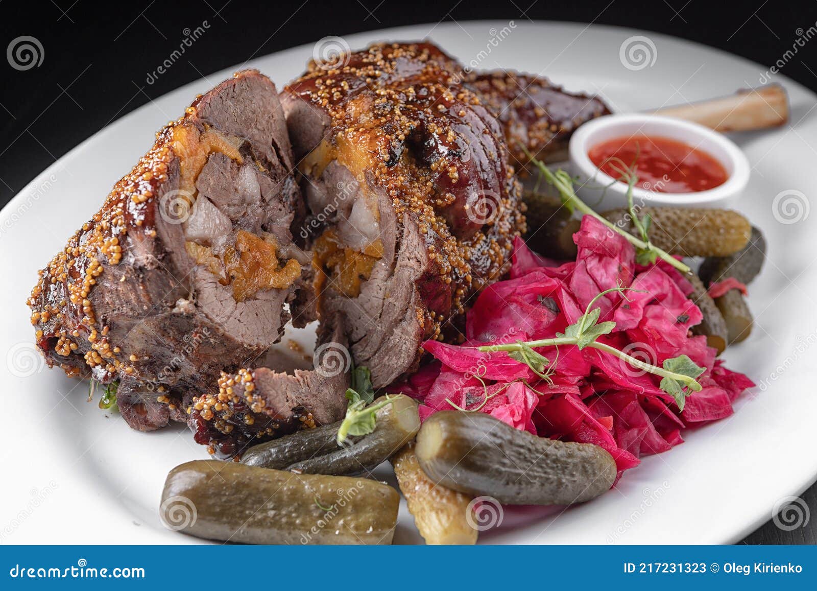 Leg of Lamb with Cucumbers and Cabbage Stock Image Image of meal