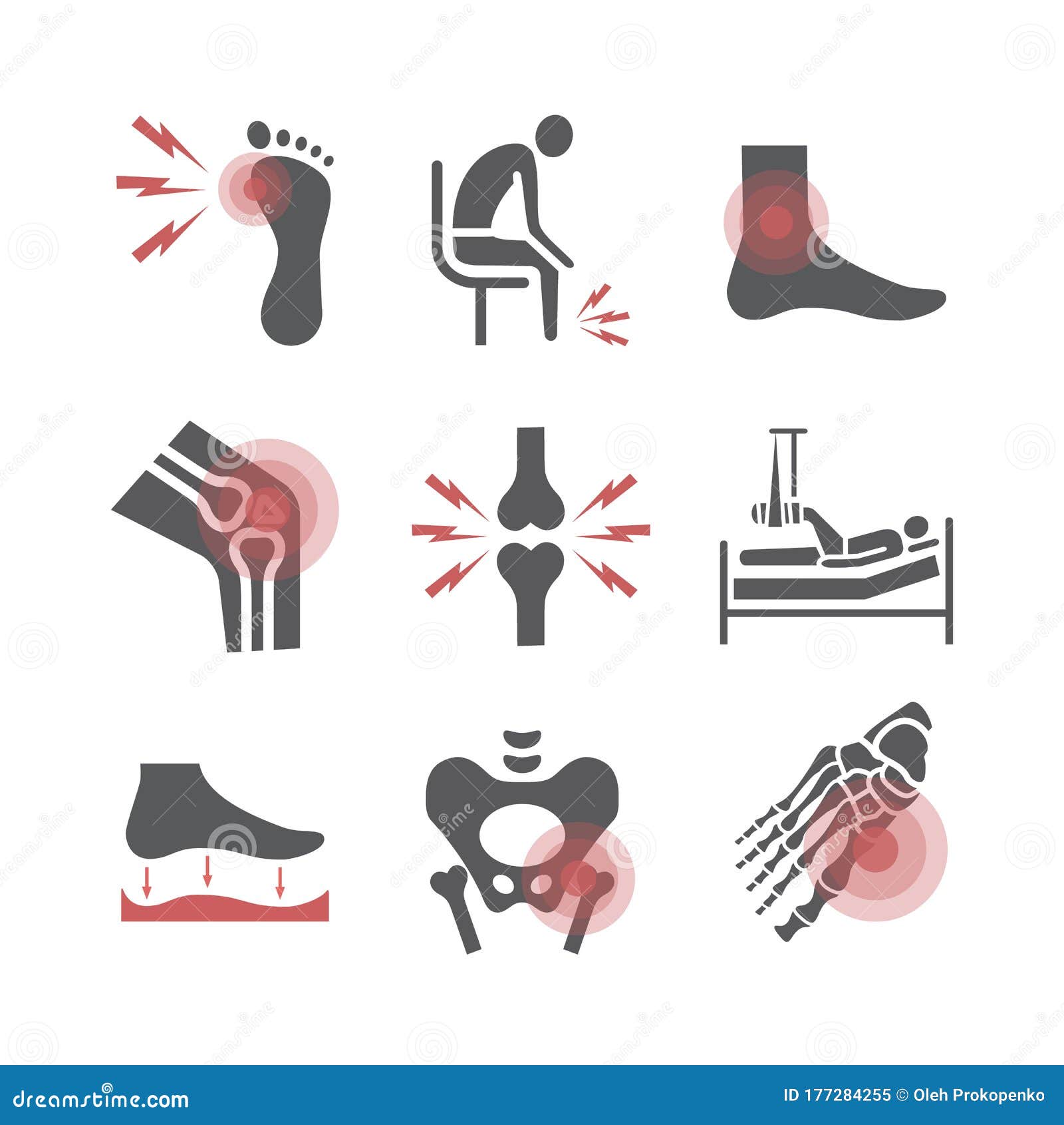 Leg Pain. Foot Problems. Vector Signs for  Graphics. Stock Vector Illustration of anatomy