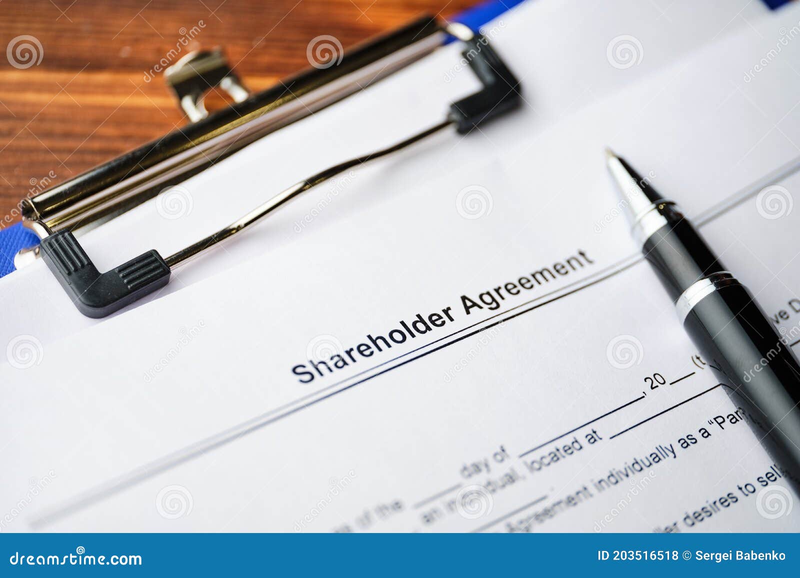 Legal Document Shareholder Agreement on Paper with Pen Stock Photo Image of negotiate