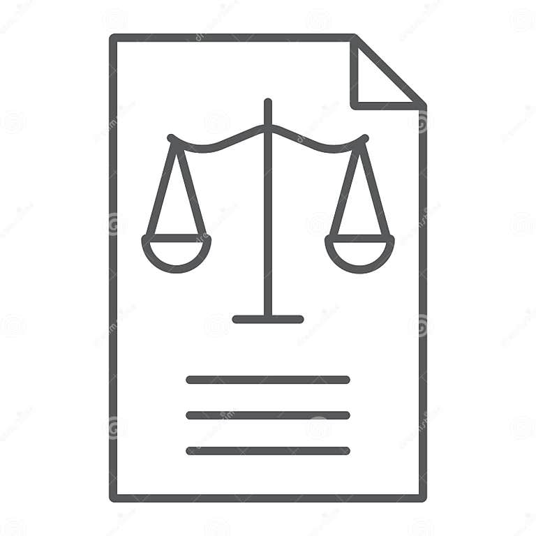 Legal Document Thin Line Icon, Law and Paper, Declaration Sign, Vector
