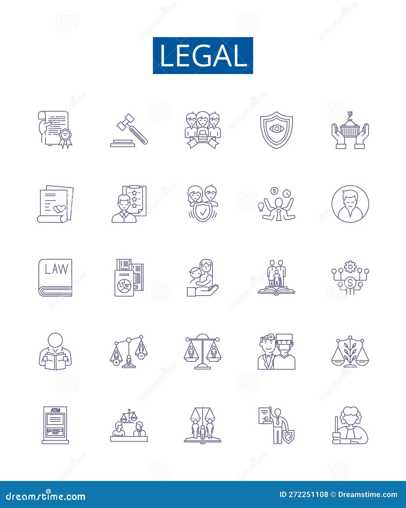 legal line icons signs set.  collection of lawful, just, legitimate, valid, binding, allowable, permissible
