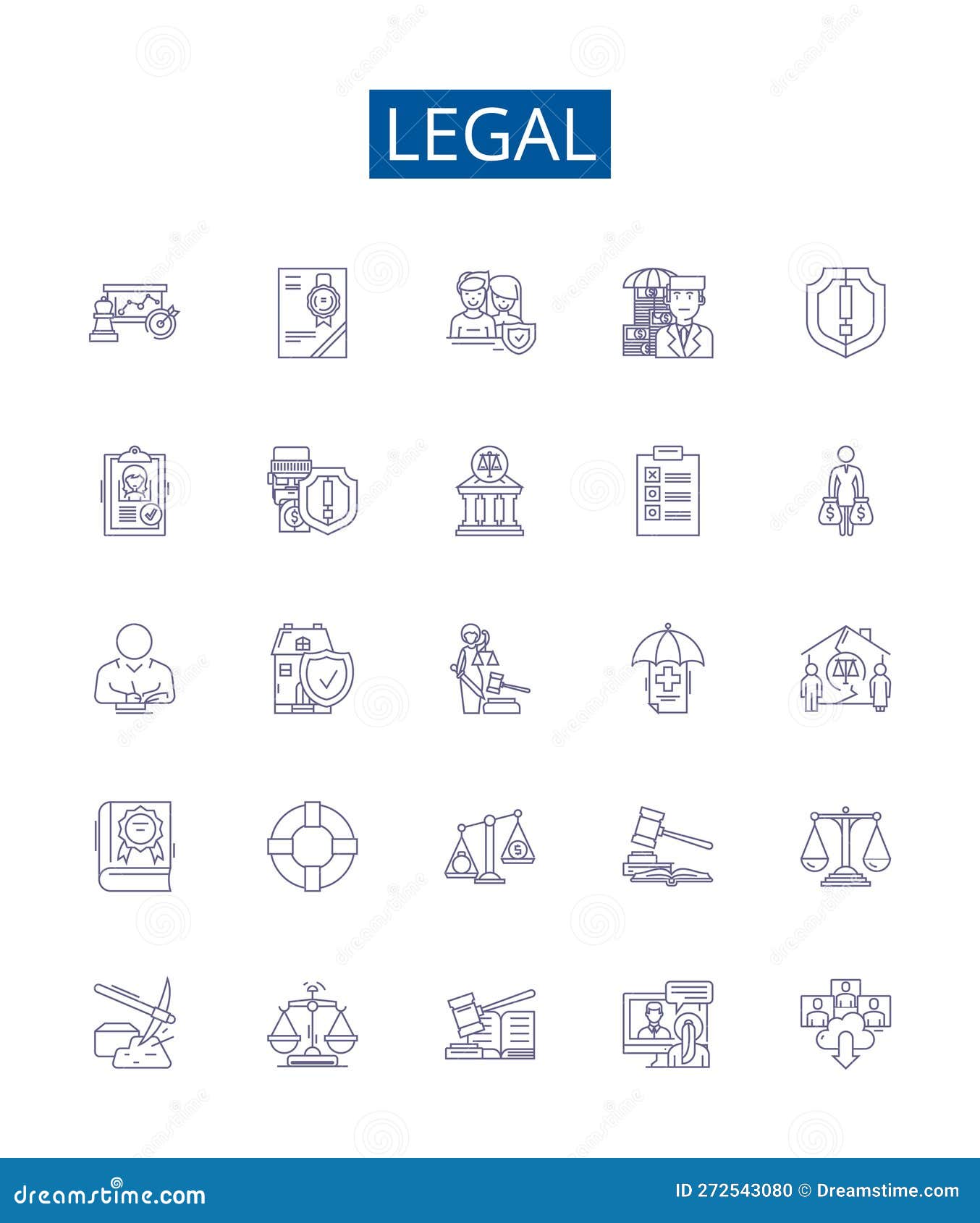legal line icons signs set.  collection of lawful, just, legitimate, valid, binding, allowable, permissible