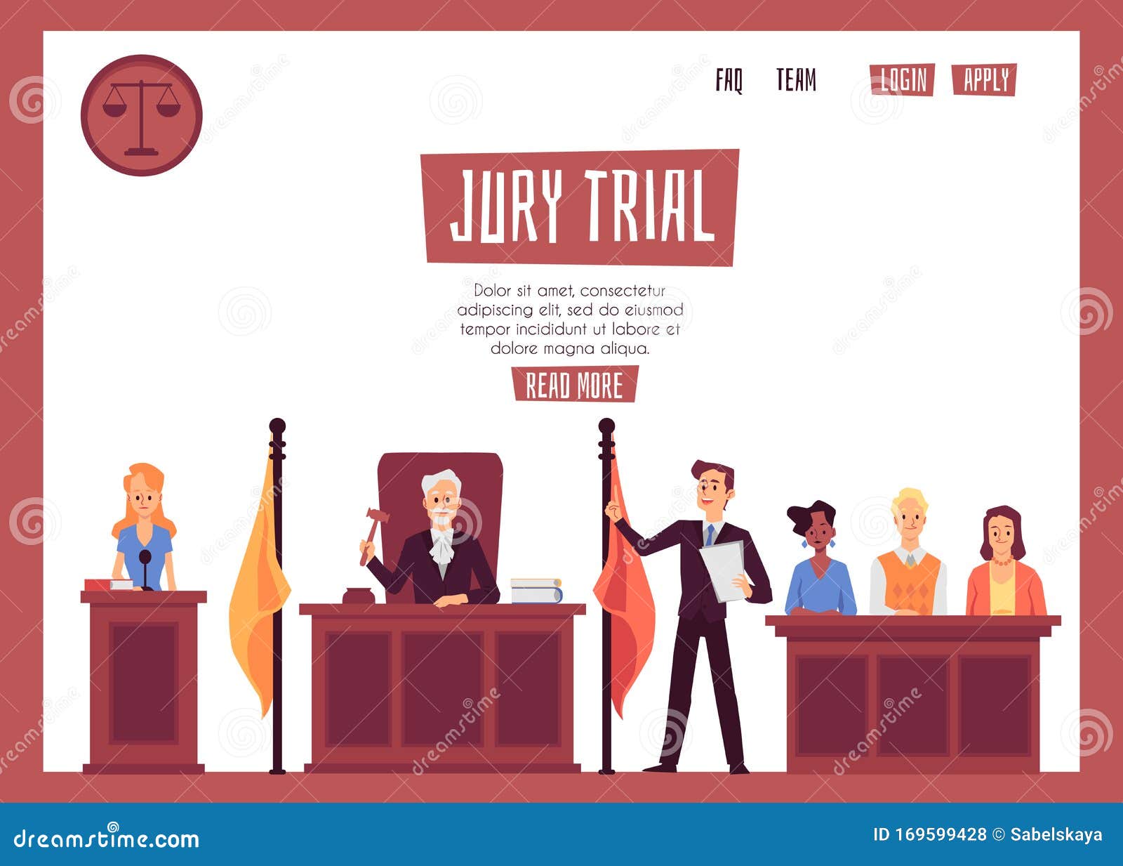 Legal Representation in Court Banner with People, Flat Vector