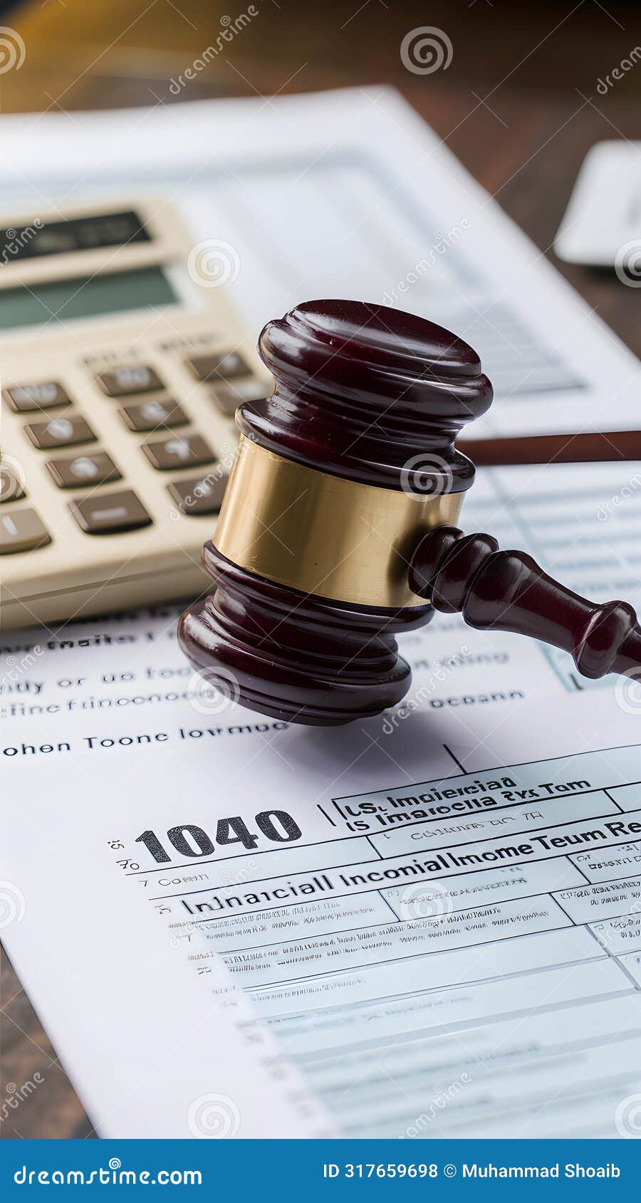 legal  gavel on tax form with calculator signifies financial implication and obligations.