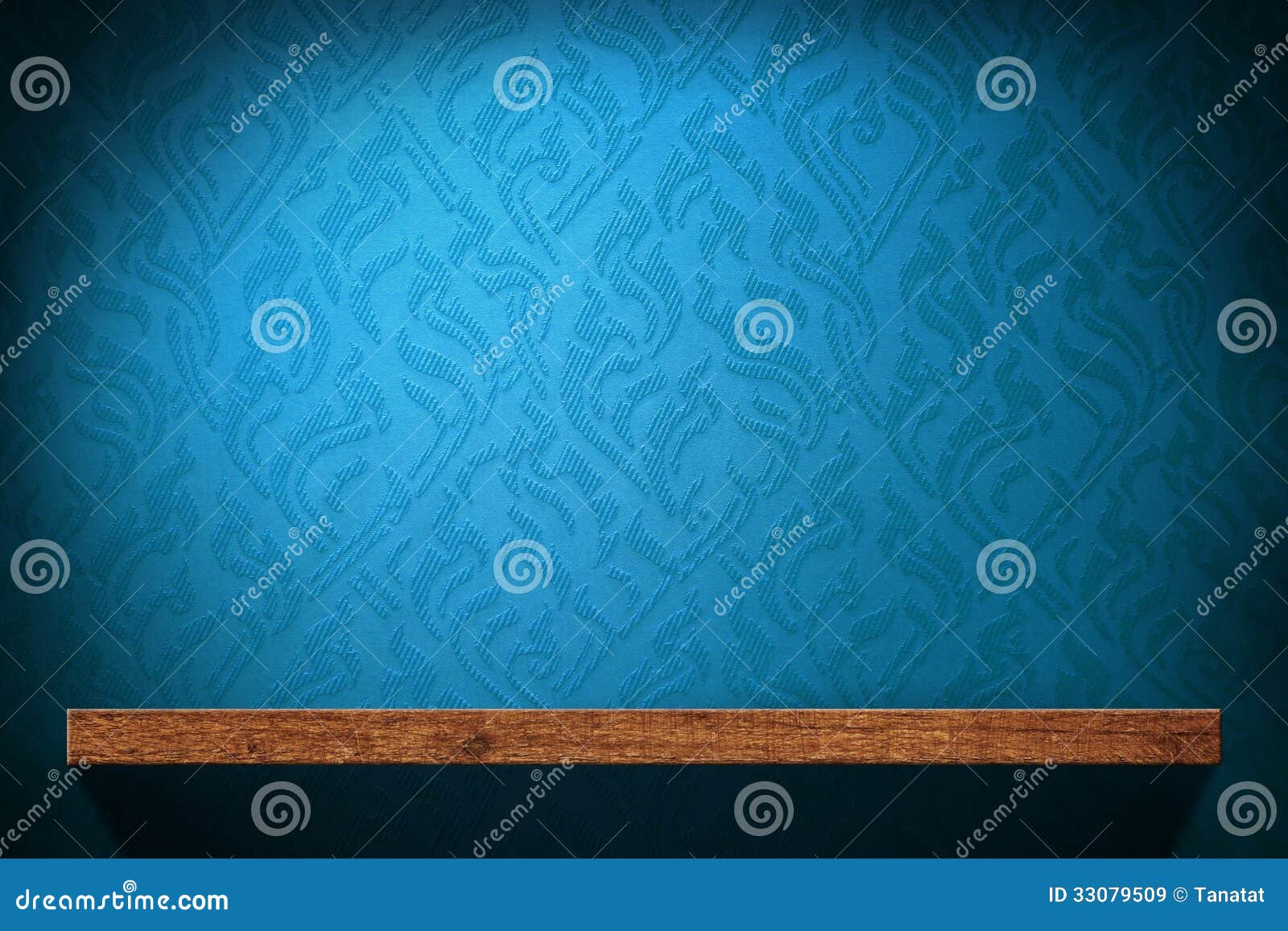 Lege houten plank met blauw retro behang royalty vrije stock ...