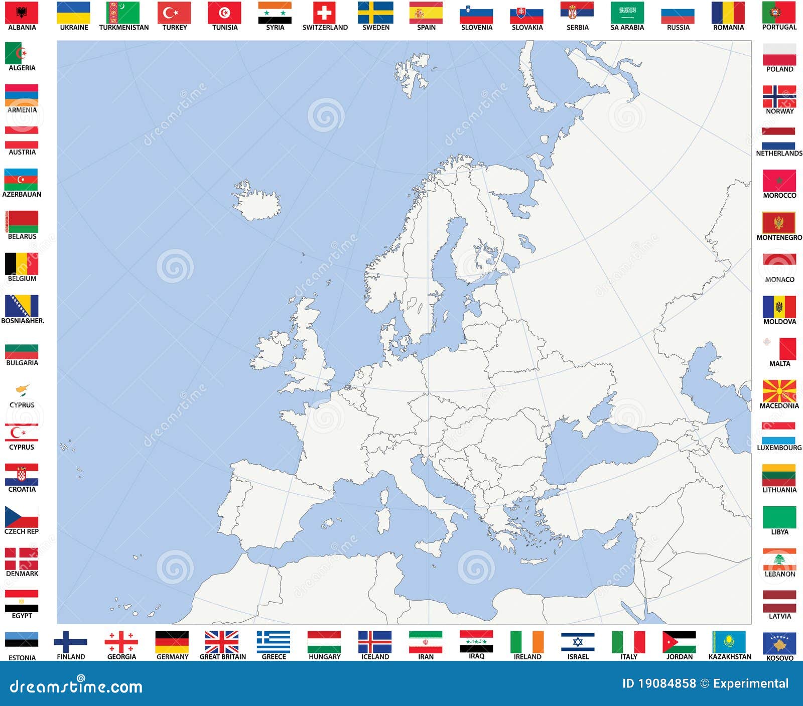 Lege kaart van Europa met polaire stereographic projectie