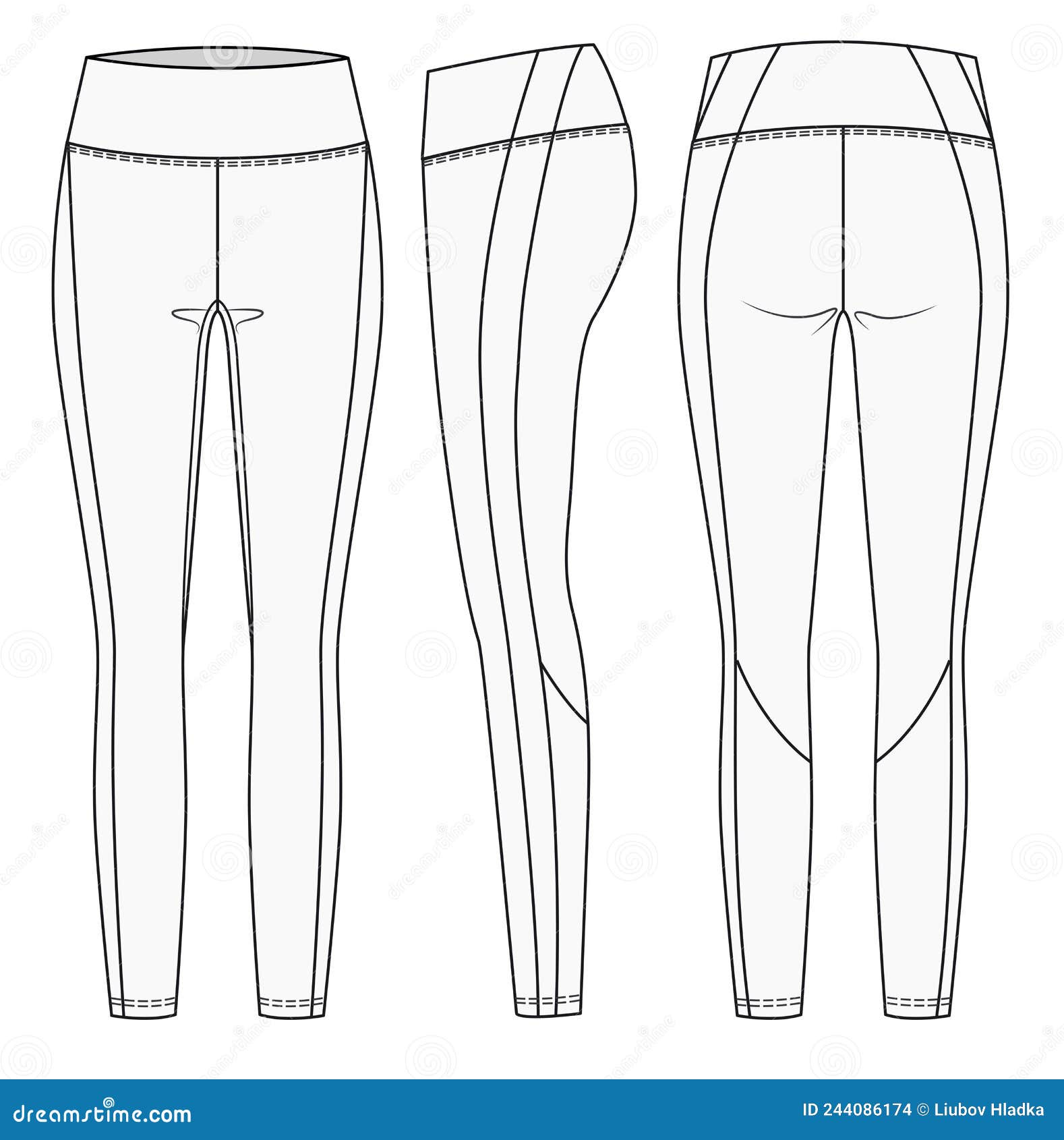 Leggings Pants Fashion Flat Sketch Template. Sports Wear Fashion