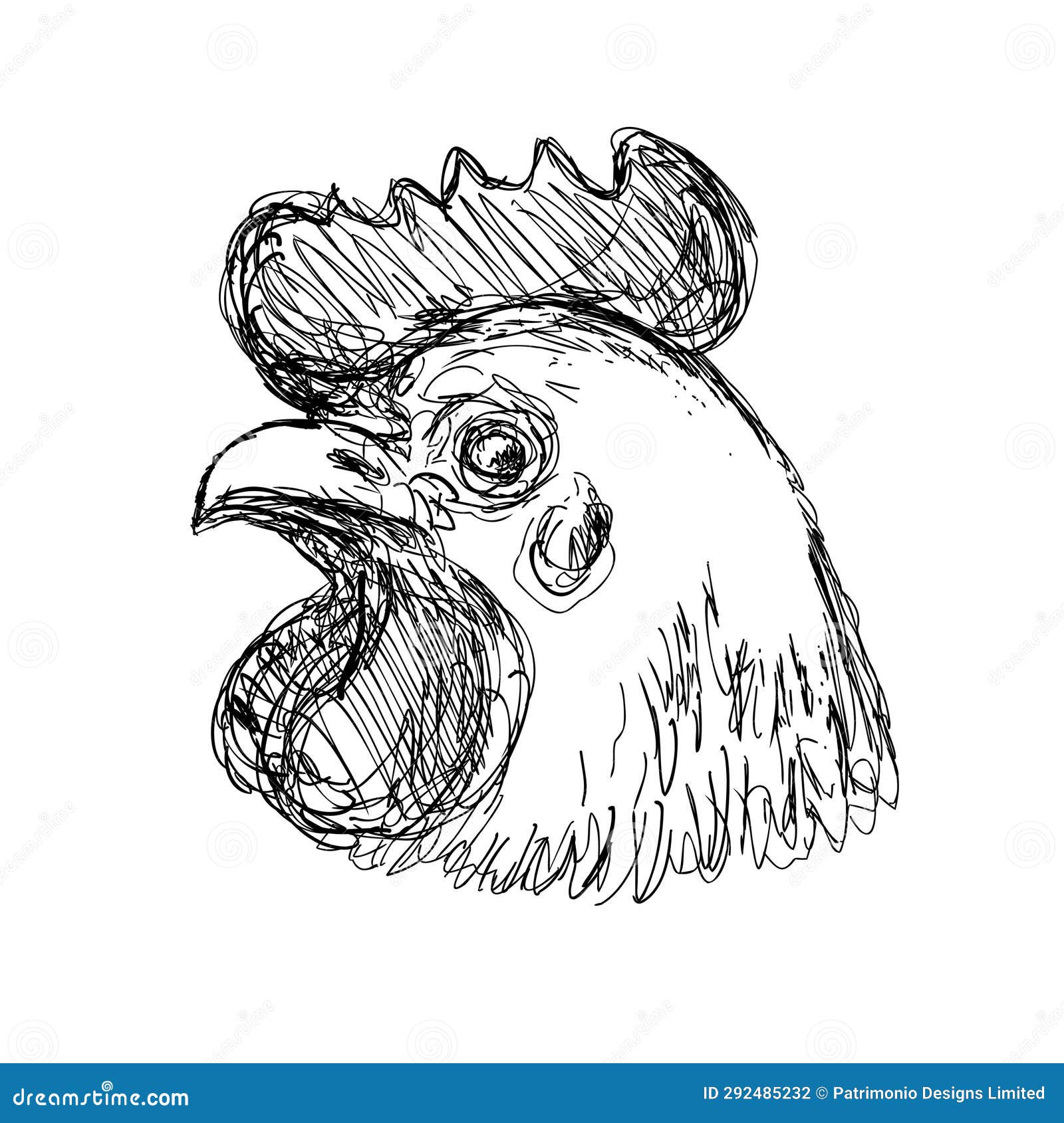 Grouchy Rooster Cartoon Drawing – Black and White Inked and Color