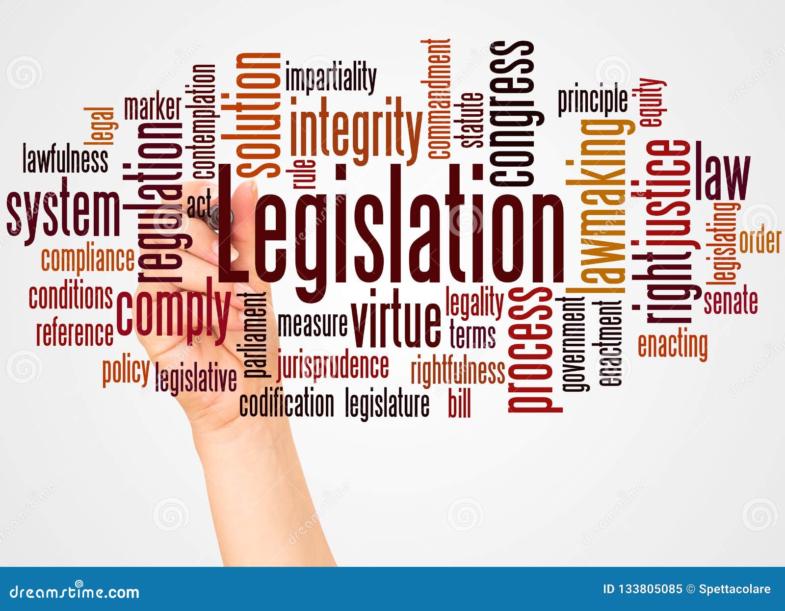 Legislation Word Cloud and Hand with Marker Concept Stock Illustration