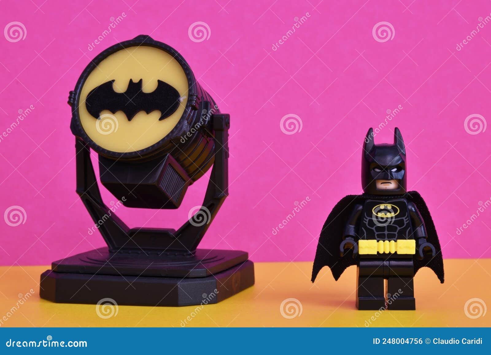 Lego Batman Miniature with Batsignal on Display, Isolated on Pastel Color  Background Editorial Photo - Image of hero, city: 248004756