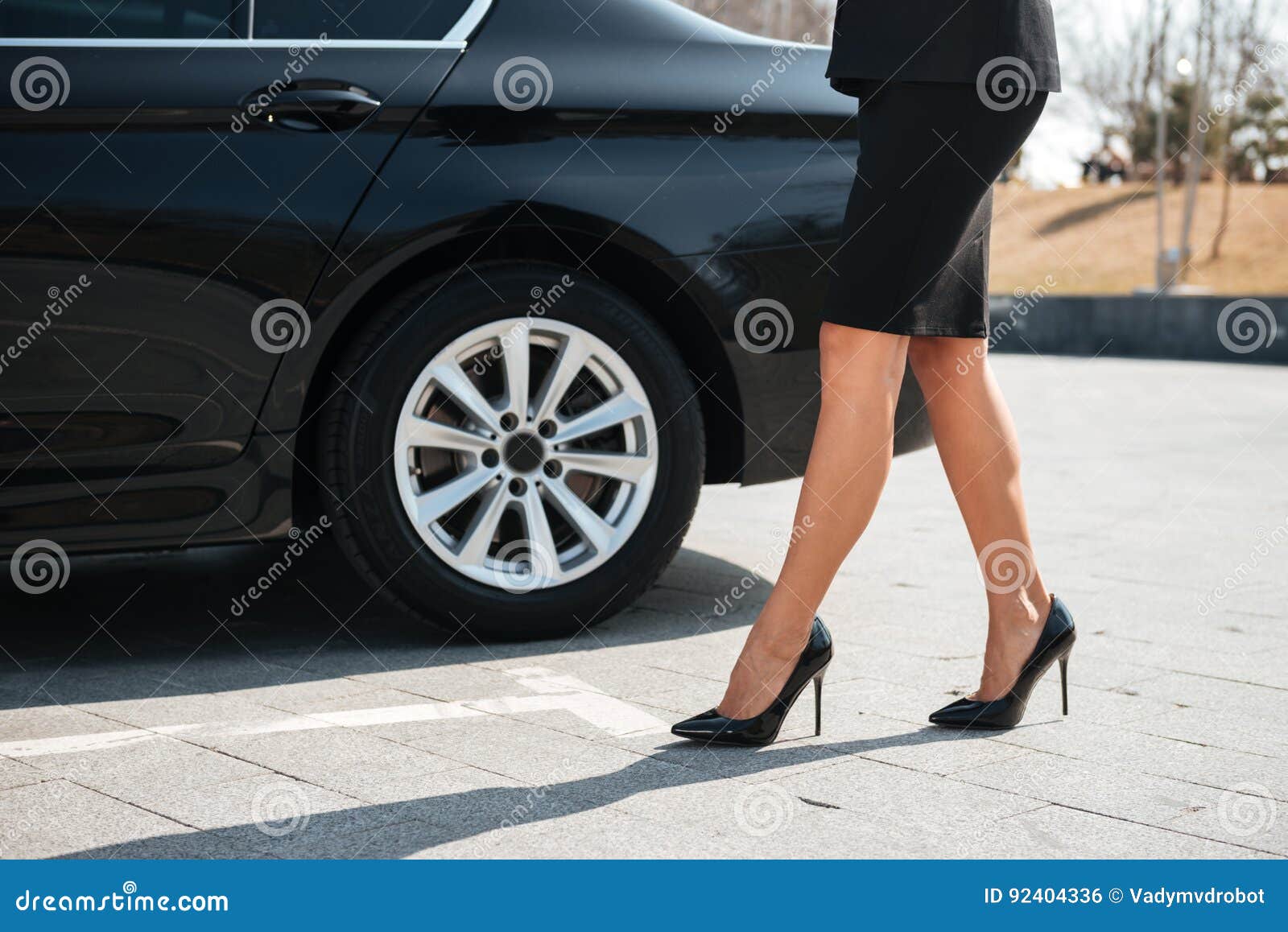 Legs of Businesswoman with High Heels Shoes Walking Near Car Stock ...