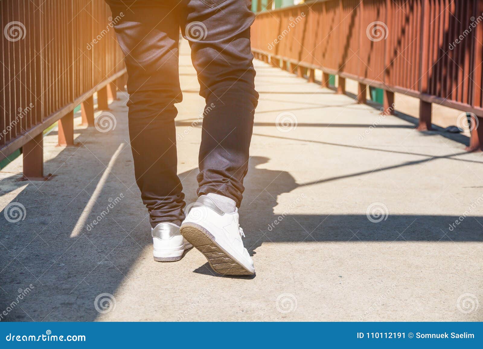 The Legs and Feet,woman Walking on Bridge Relax on Tour Stock Image ...