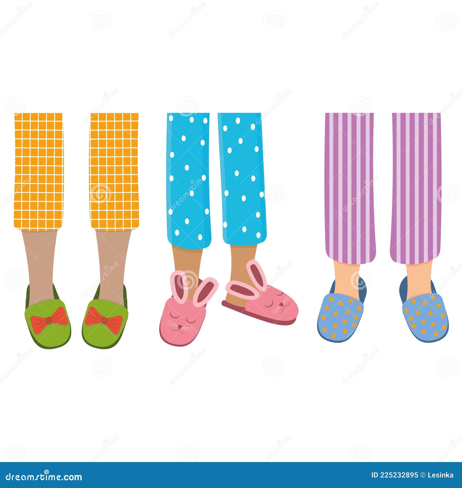 Legs of Girls in Pajamas and Slippers, Color Isolated Vector ...