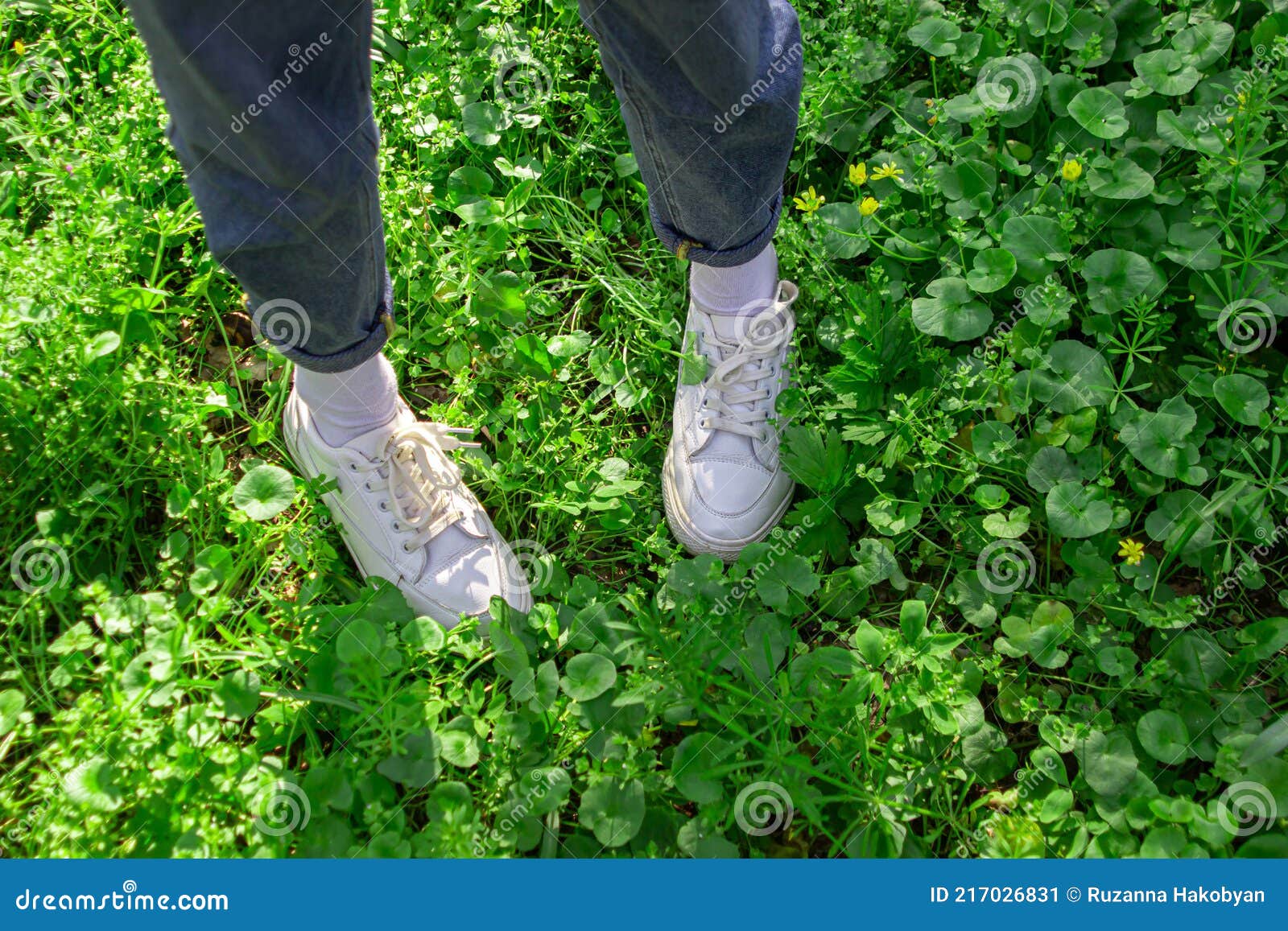 Legs in Gym Shoes on Green Grass. Stock Image - Image of grass, feet ...