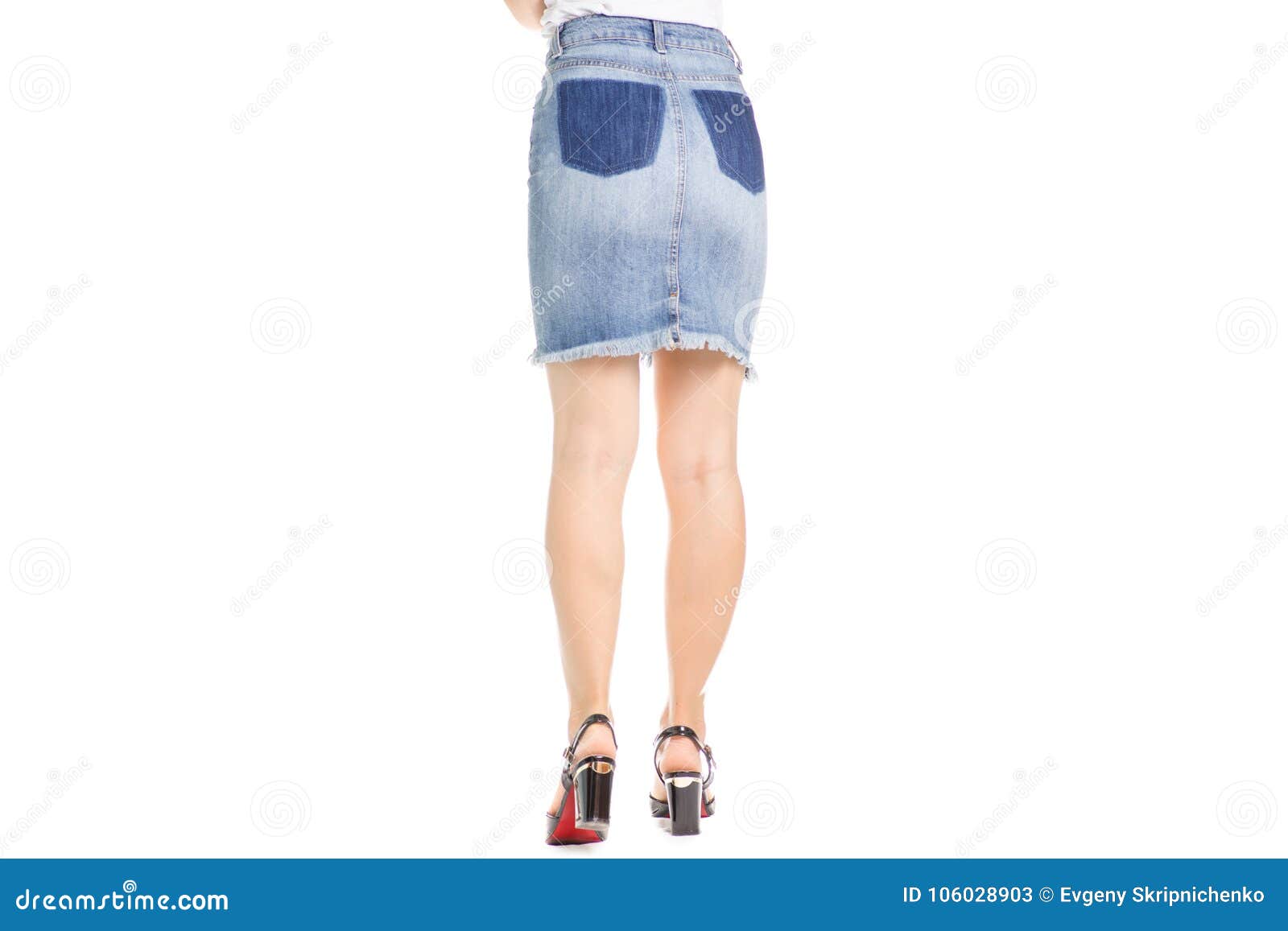 Legs in Shoes Young Girl Denim Skirt Stock Image - Image of flower ...