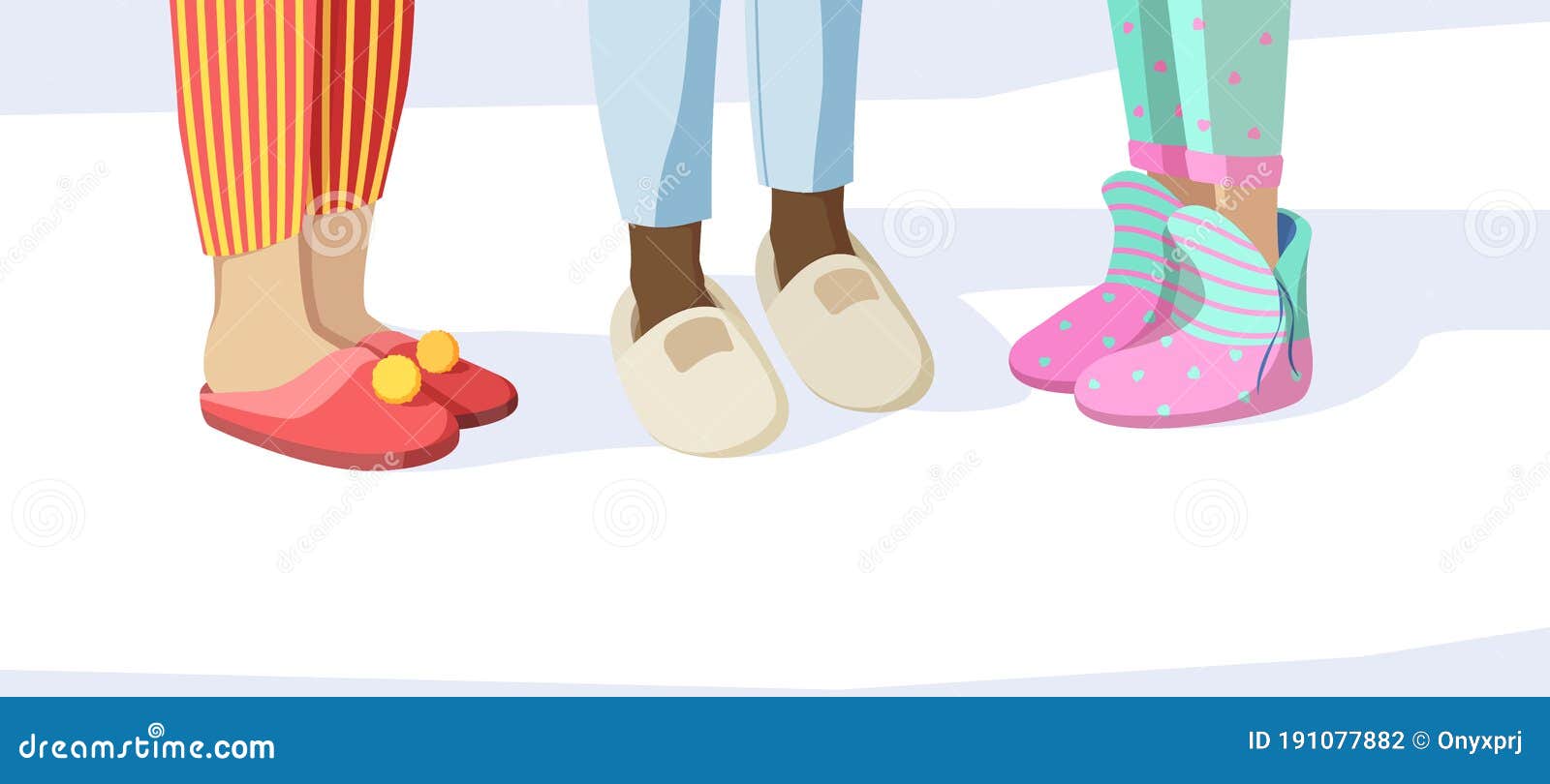 Legs in Slippers. Pajama Party Concept Kids in Night Clothes Textile ...