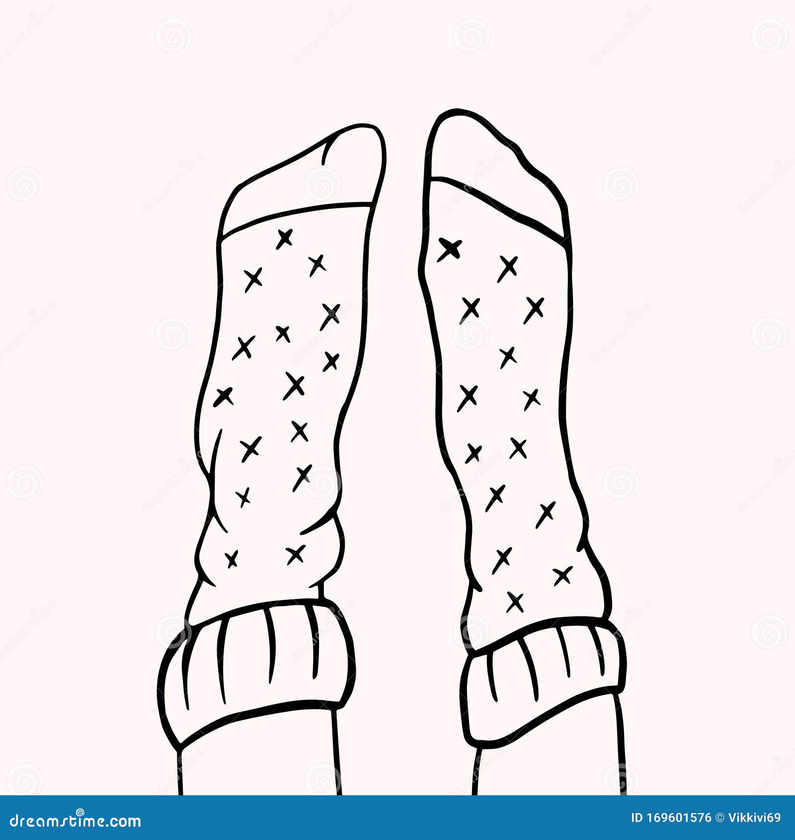 Legs in Socks. Vector Linear Illustration in Doodle Style. Freehand Drawing Stock Illustration