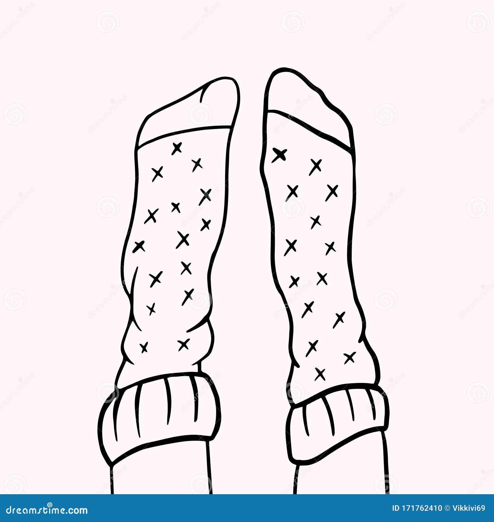 Legs in Socks. Vector Linear Illustration in Doodle Style. Freehand ...