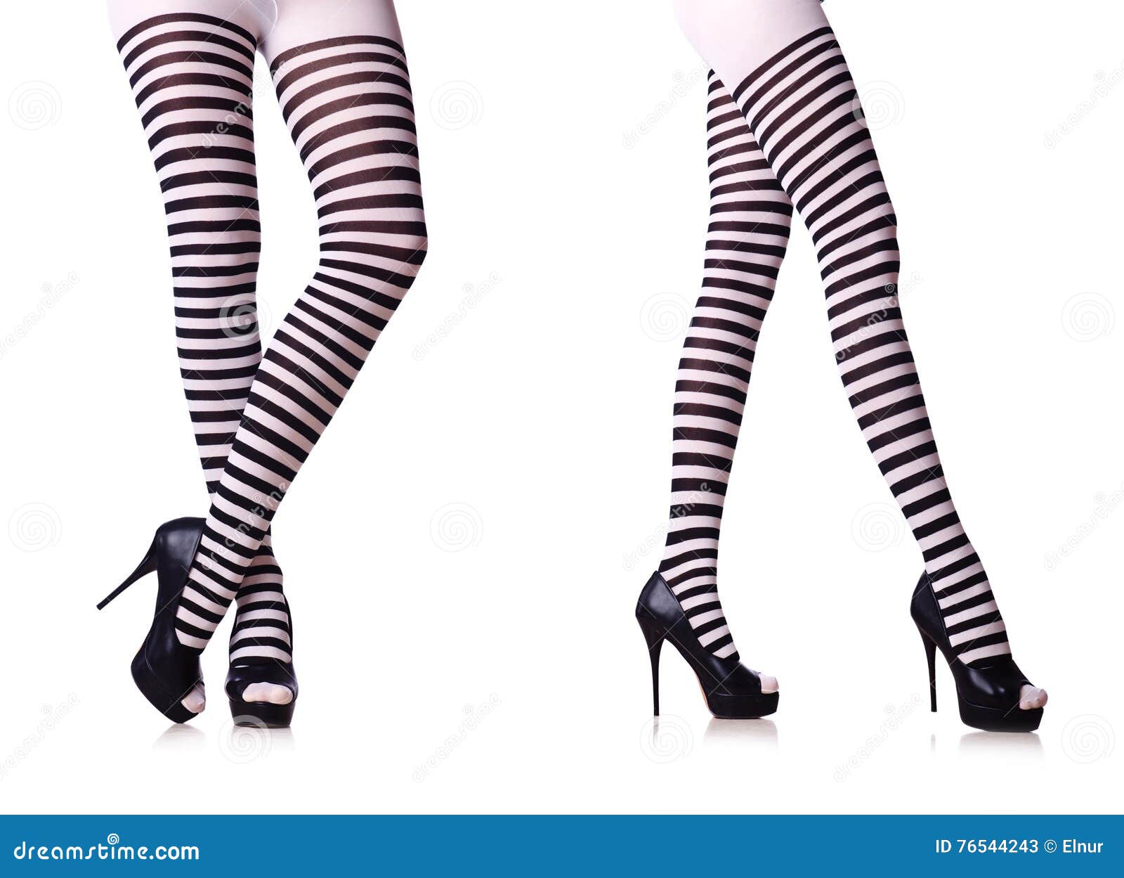 The Legs With Striped Stockings Isolated On White Stock Image Image
