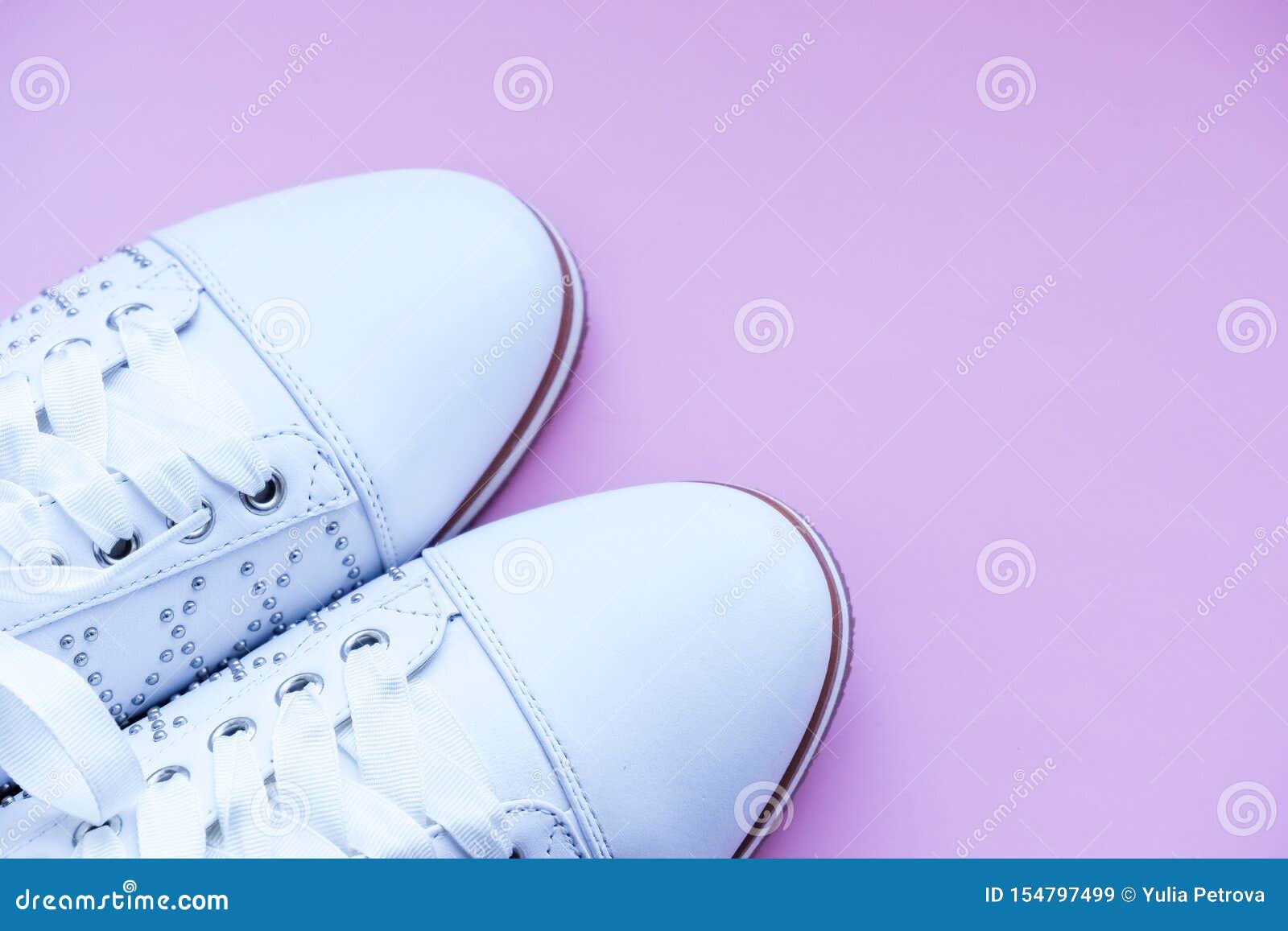 Shoes for Young Girl, Woman Fashion. White Leather Sneakers with Laces ...