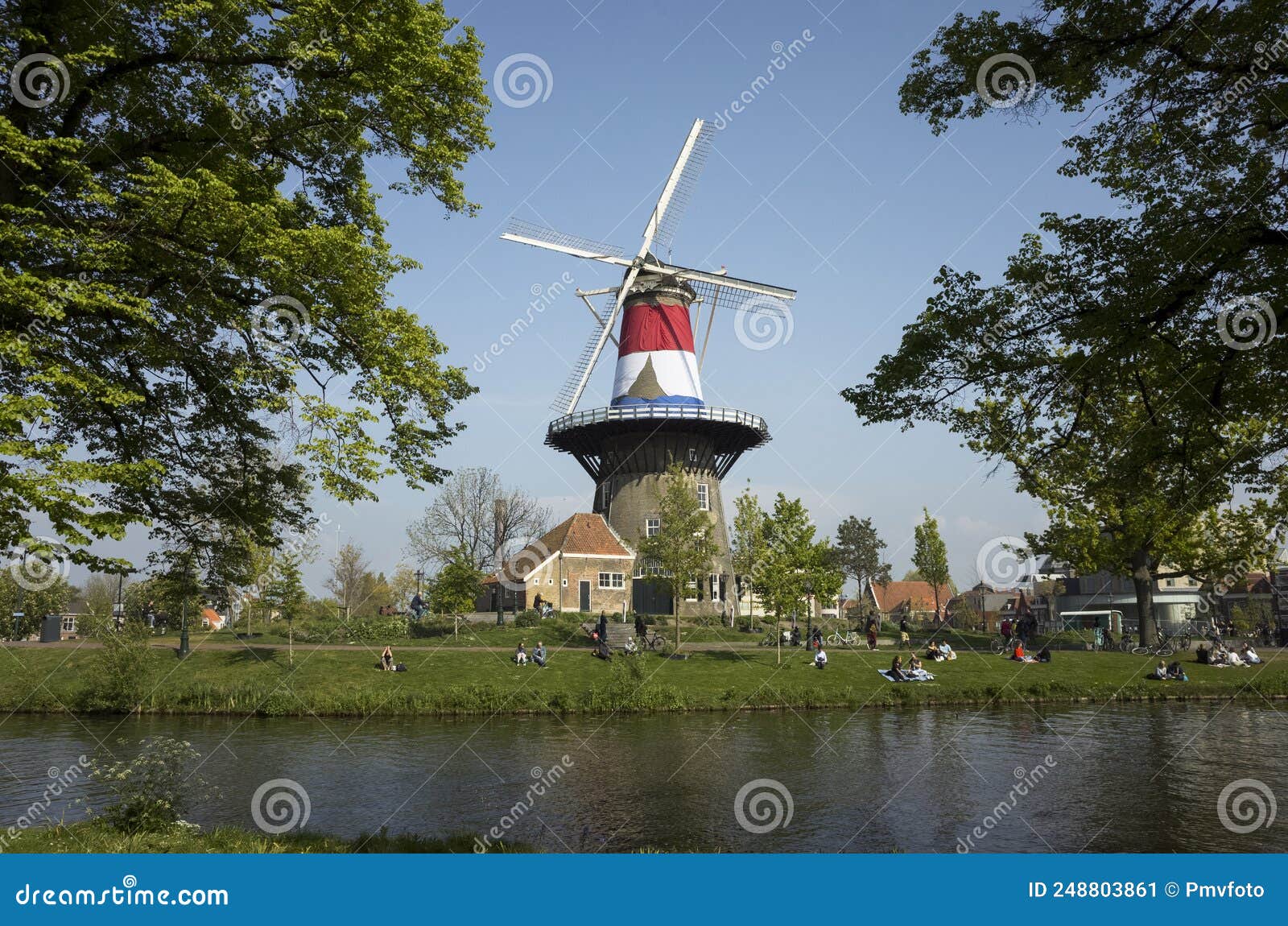 Leidenwindmill Museum Molen De Valk Wrapped In Dutch National Flag Editorial Photo Image Of 