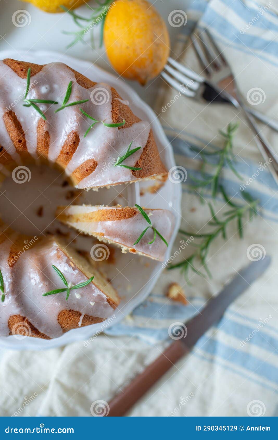 Lemon Bundt Cake Drizzled with Powdered Sugar Glaze Stock Image Image