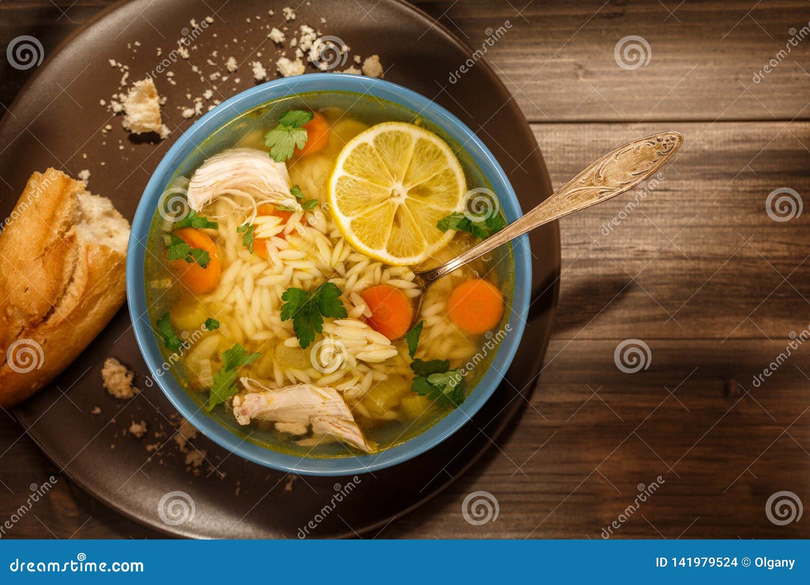 Bowl of Italian Lemon Chicken Orzo Soup Stock Photo Image of italian
