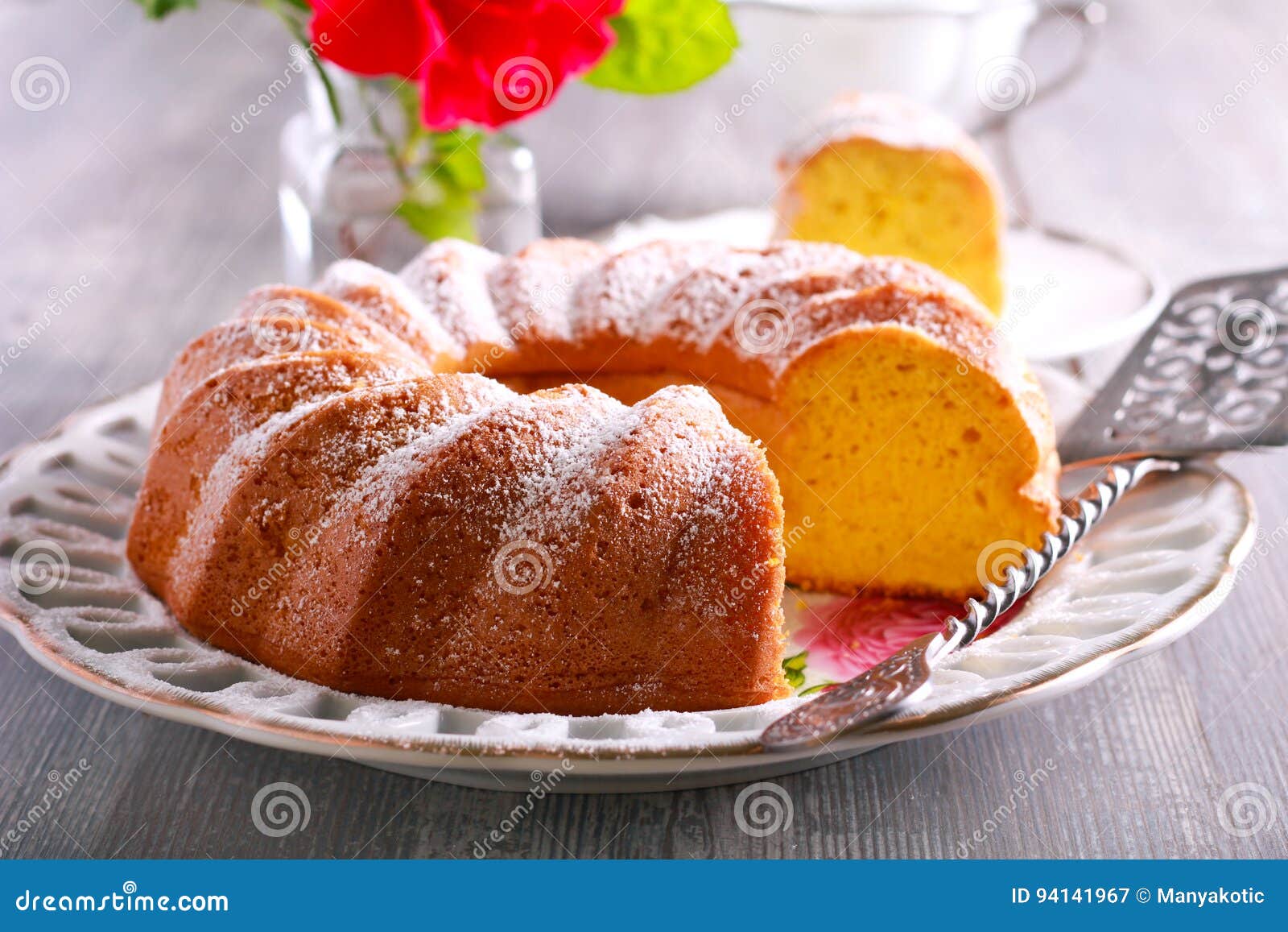 Lemon Chiffon Cake with Icing Sugar on Top Stock Image Image of