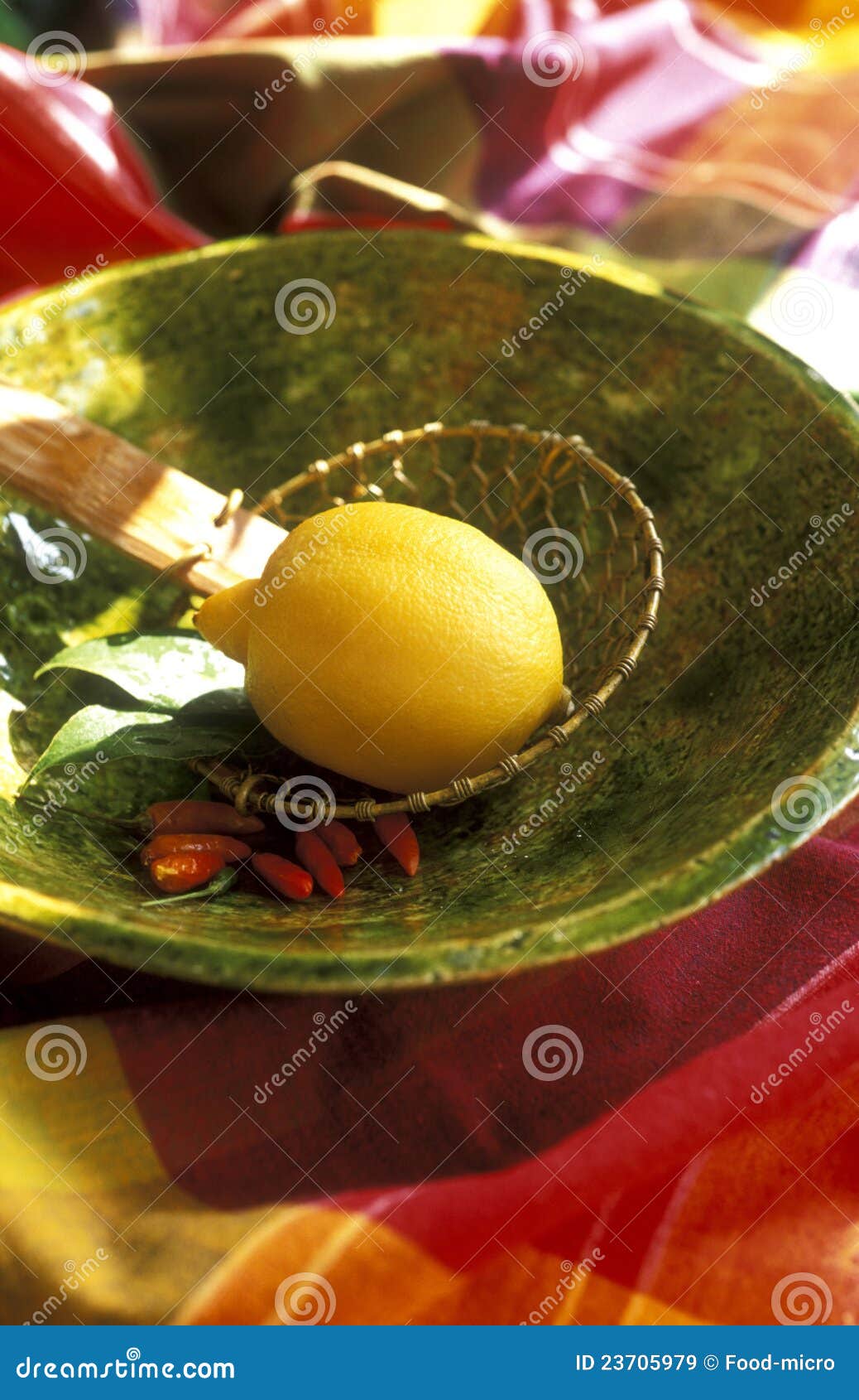 Lemon,chili Peppers and Bay Leaves Stock Image Image of citrus