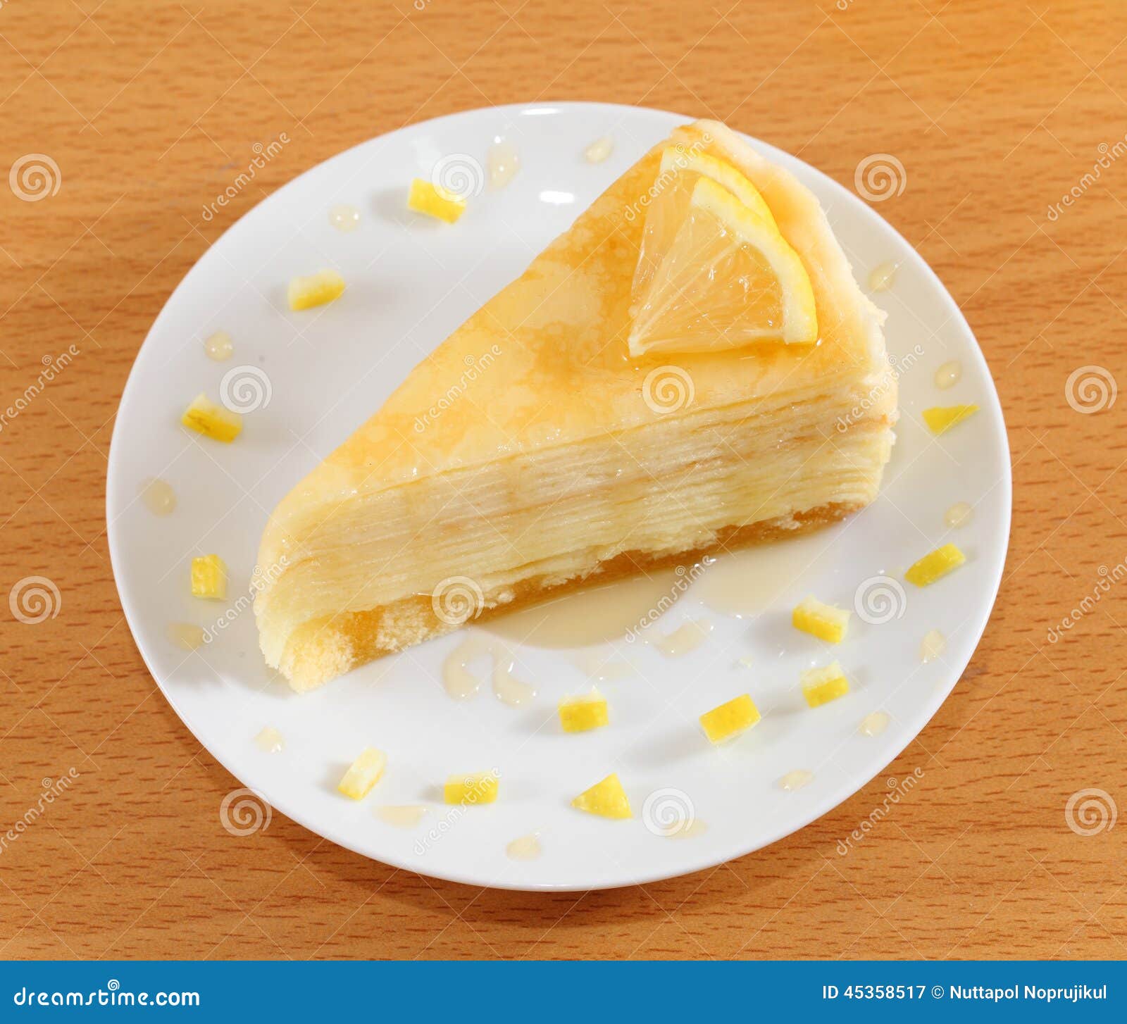 Lemon Crepe Cake with Honey on Plate. Stock Image Image of chocolate