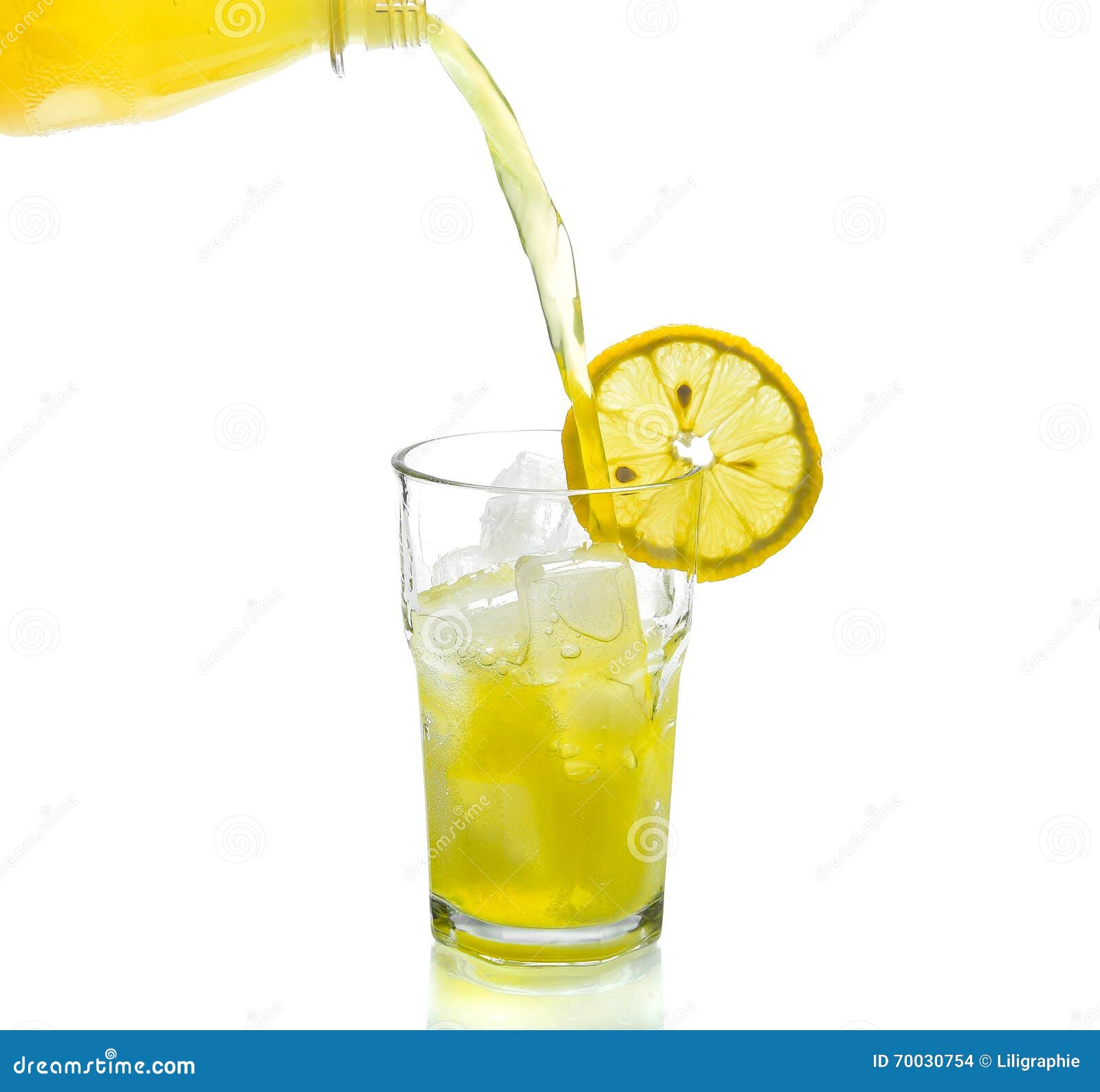 Lemon Drink Pouring Into Glass On White Stock Photo Image 70030754