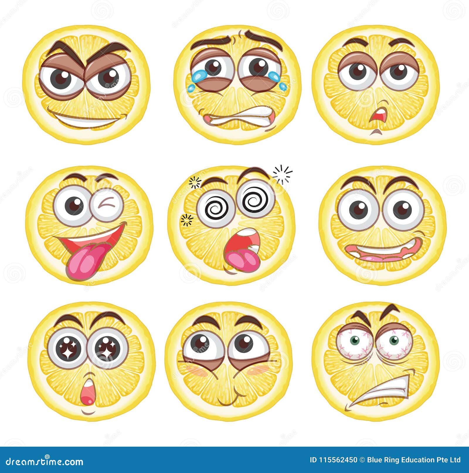 Lemon Faces Expression on White Background Stock Illustration ...