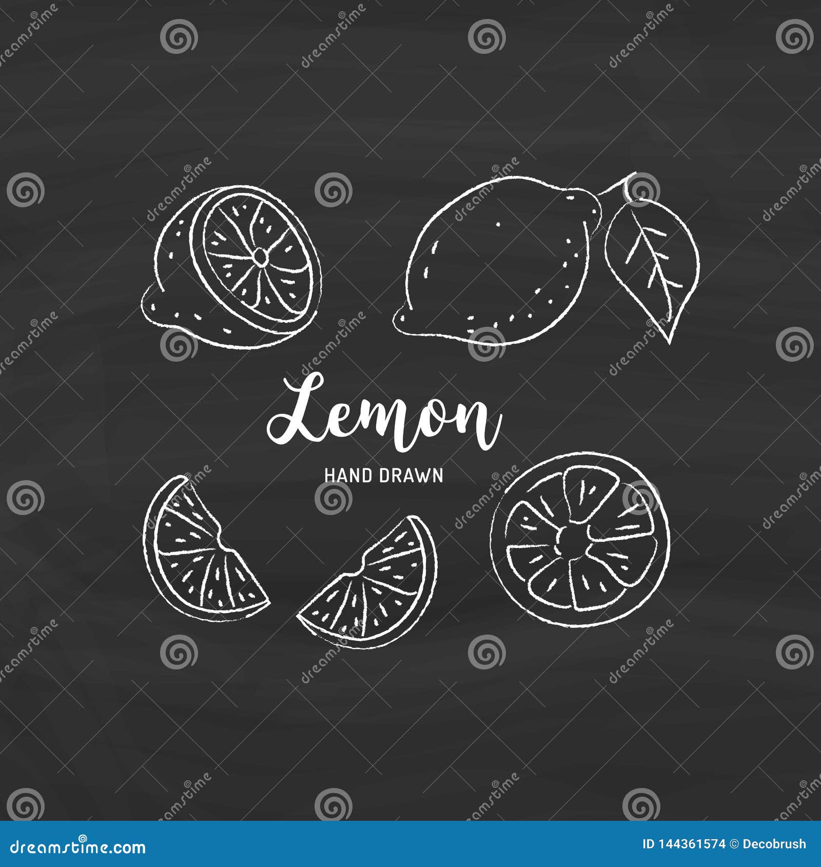 Lemon Fruit Drawing. Sketch of Lemons with Chalk on Blackboard. Vector
