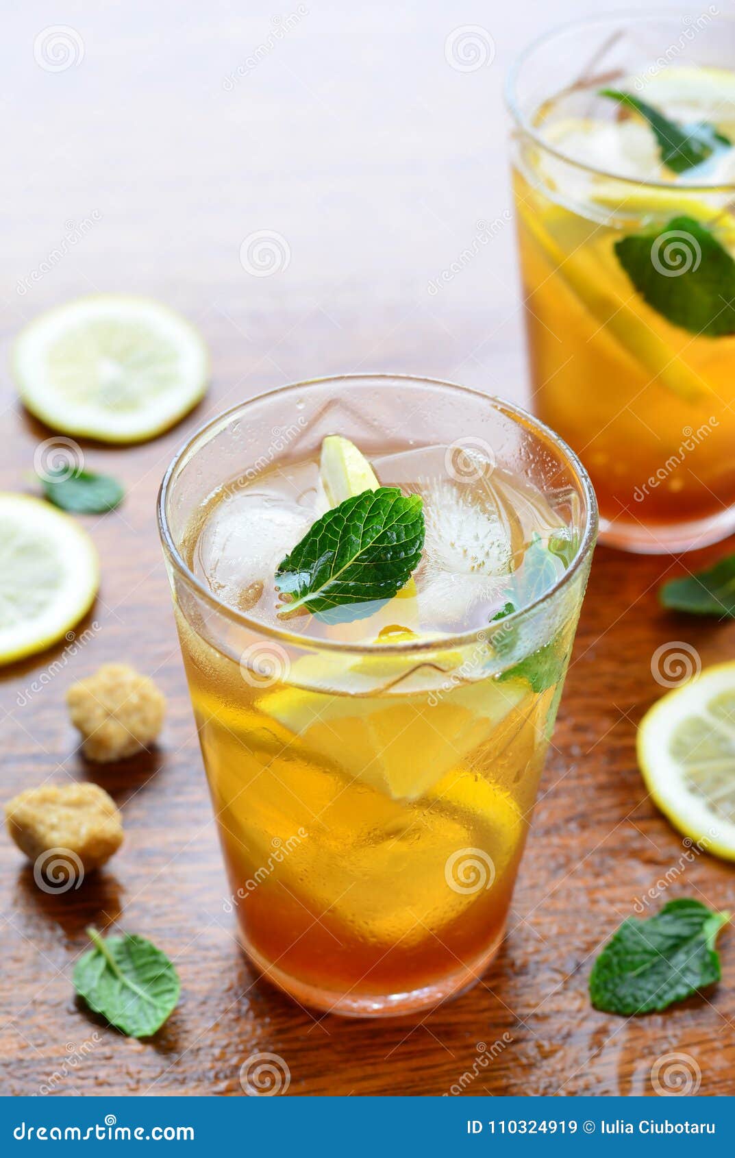 Lemon iced tea with mint stock image. Image of cold 110324919