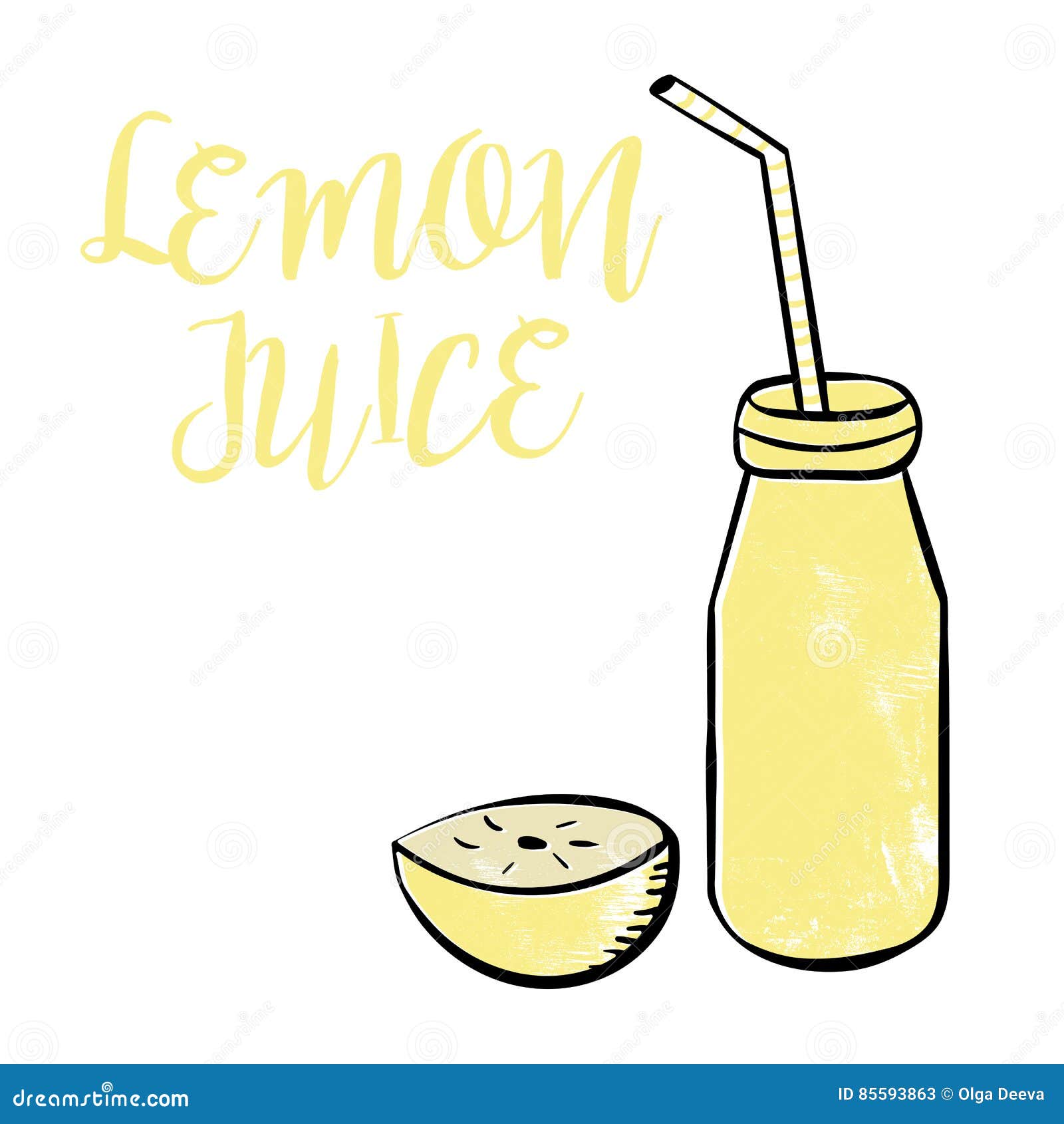 Lemon Juice in a Bottle stock vector. Illustration of liquid 85593863