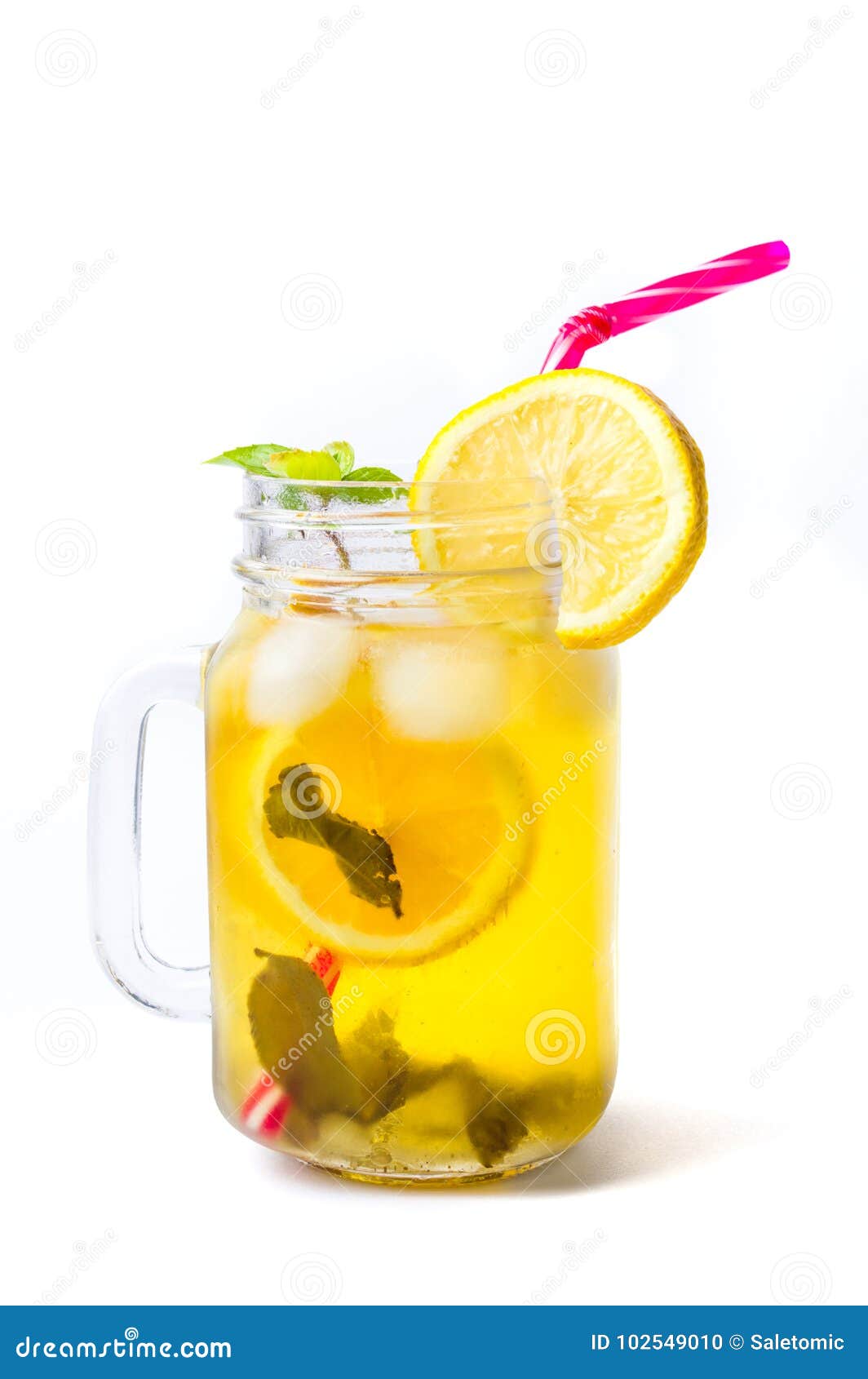 Lemon Juice with Mint Leafs in a Jar Stock Photo Image of straw