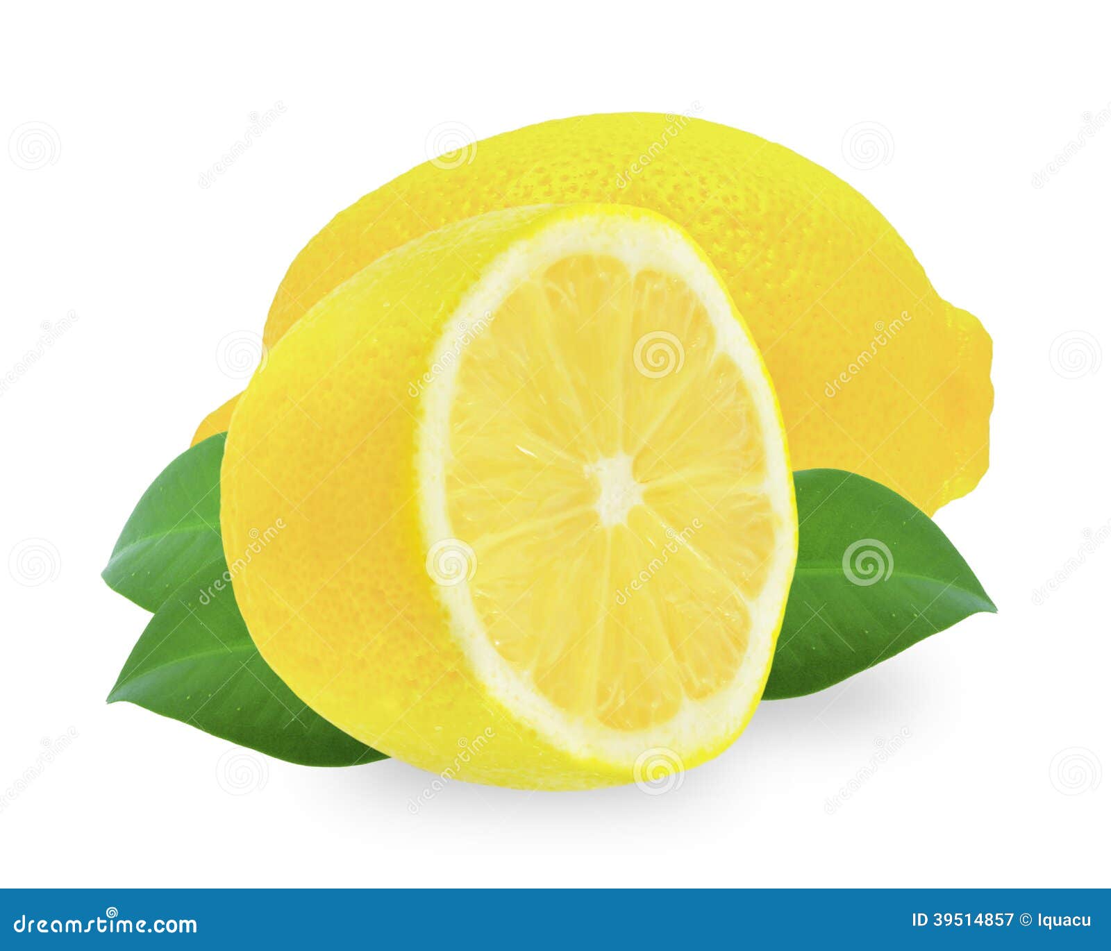 Lemon and leaves on a white background