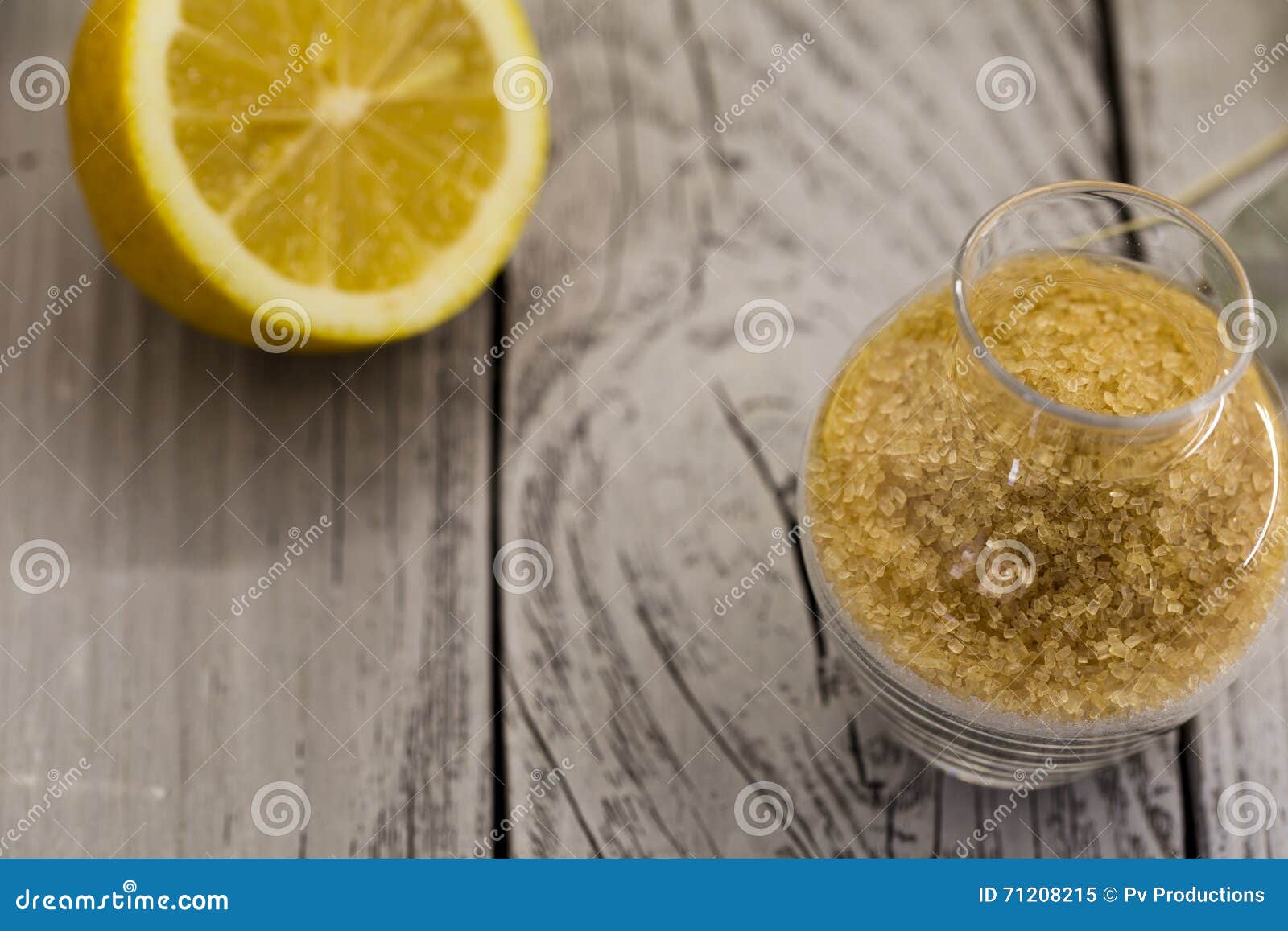 Lemon, Lemonade , Cane Sugar on Wooden Background Stock Image Image