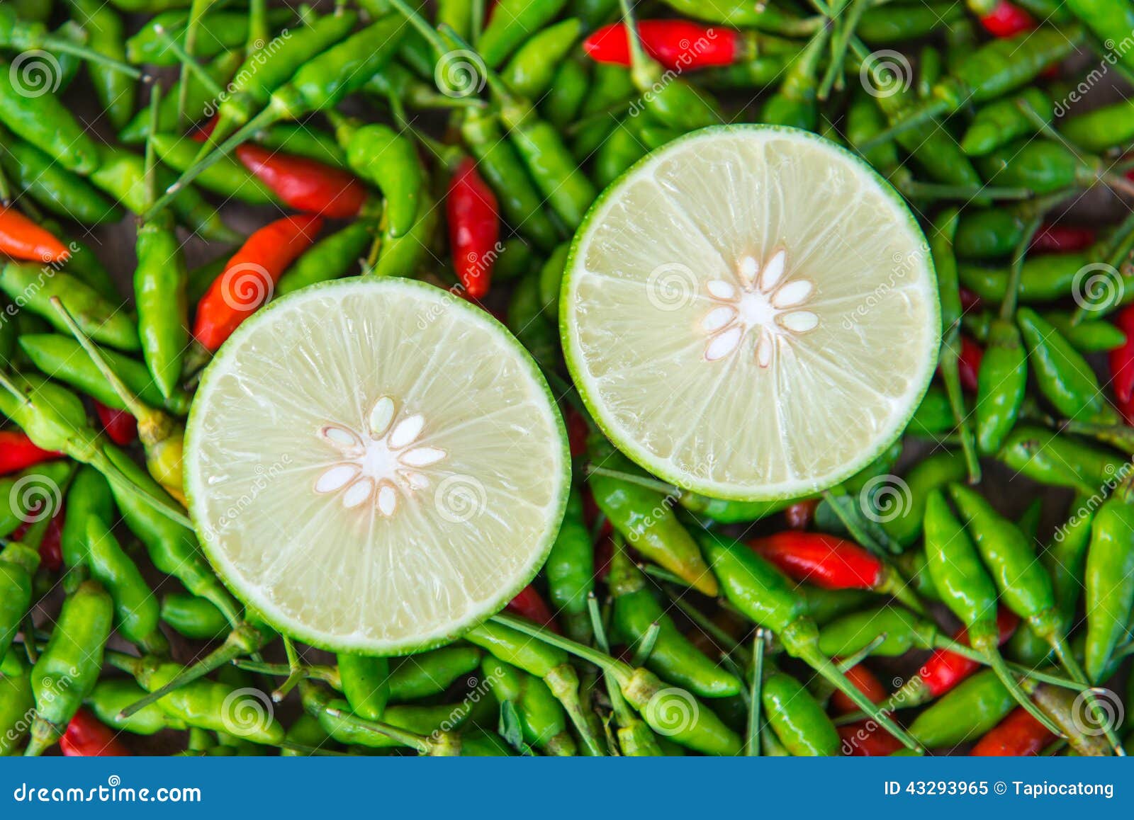 Lemon Lime Slice Put on Top of Many Paprika Stock Image Image of