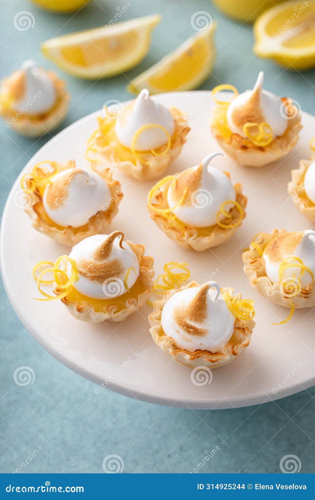 Lemon Meringue Tartlets in Filo Pastry Shells Stock Photo Image of