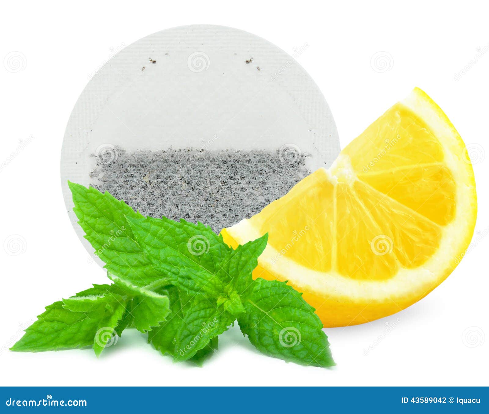 Lemon, mint and tea bag stock photo. Image of flavor 43589042