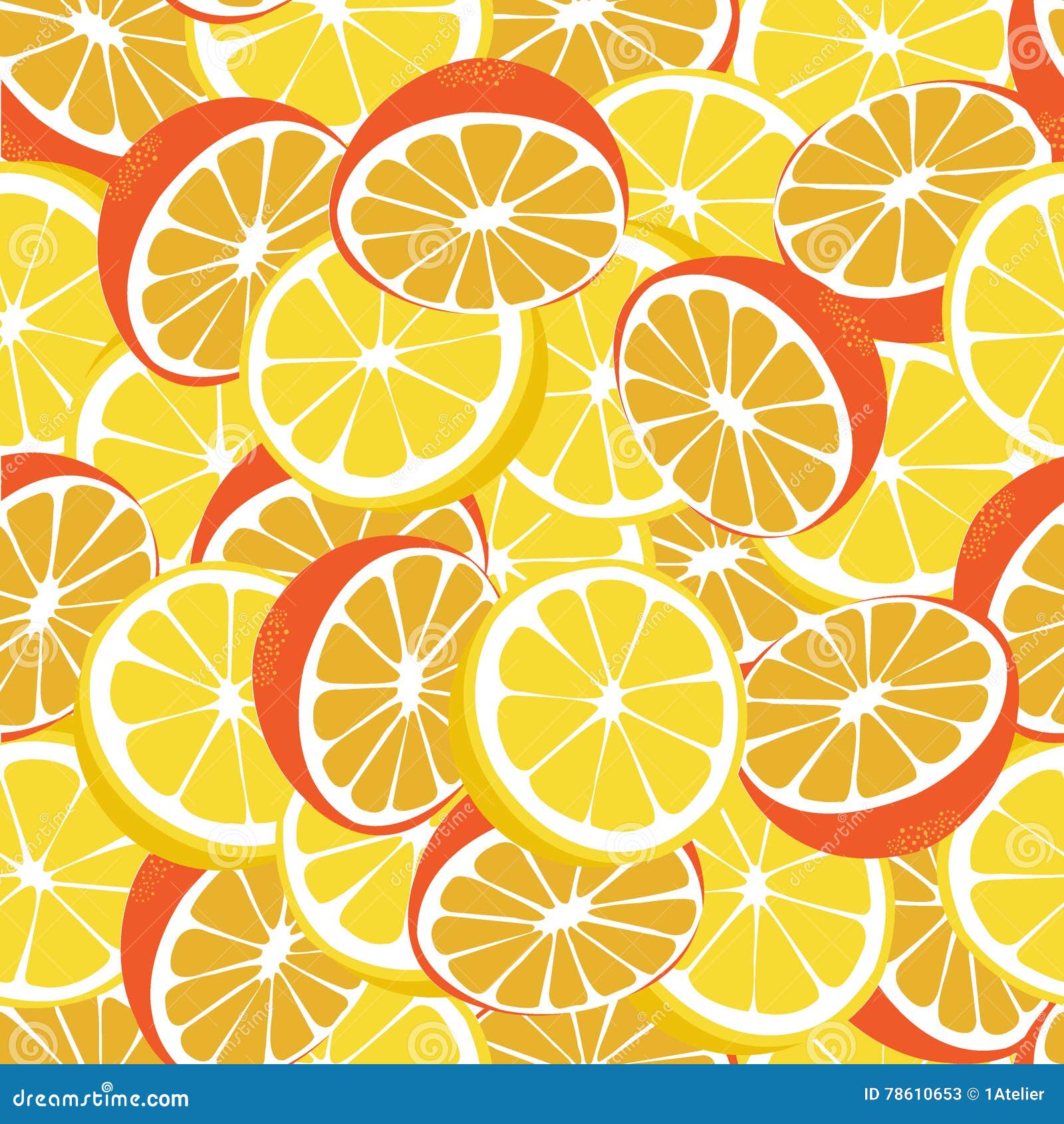 Lemon and Orange Lemonade Yellow Seamless Vector Pattern. Stock Vector