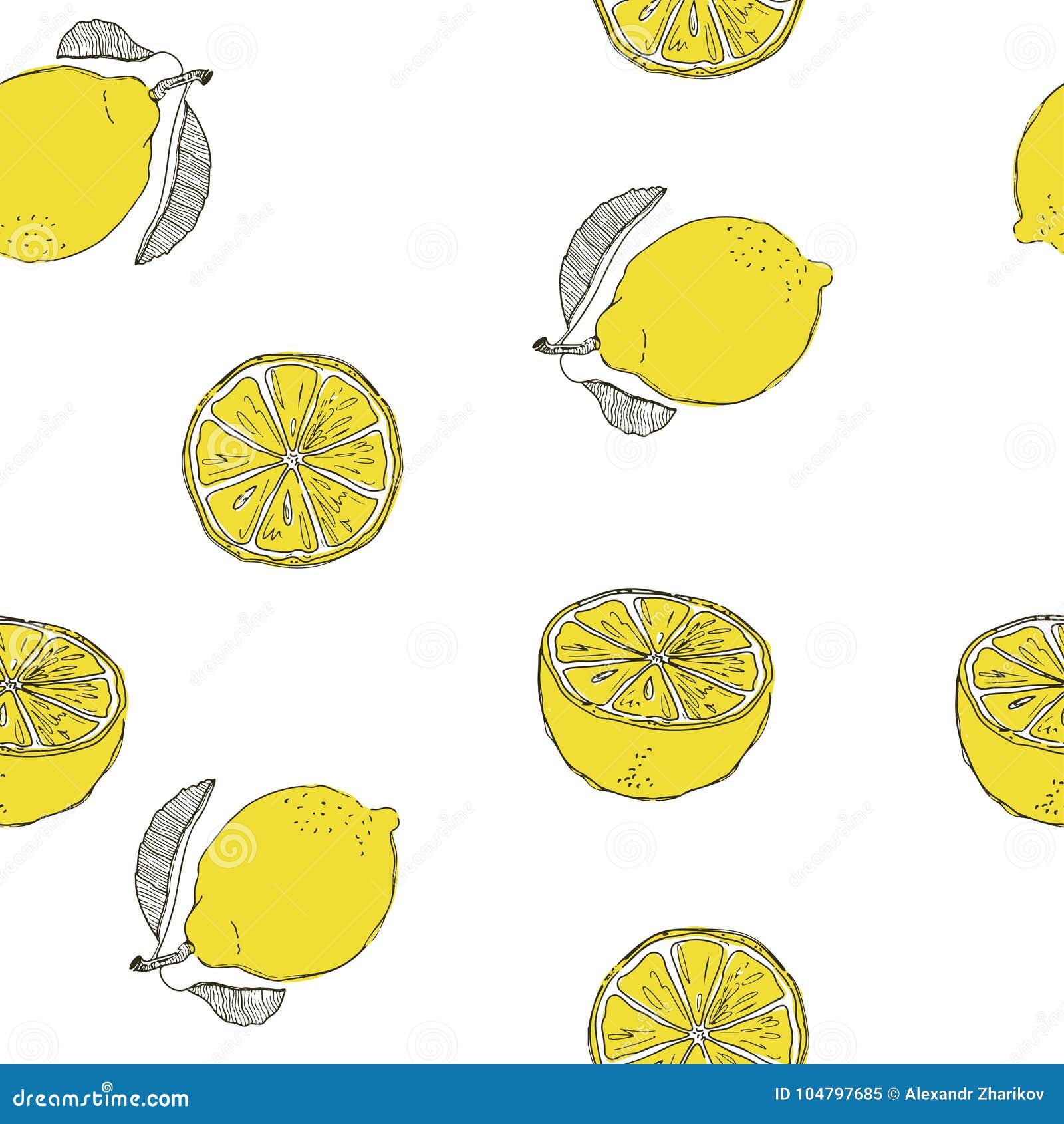 lemon pattern. hand sketch of the fruit