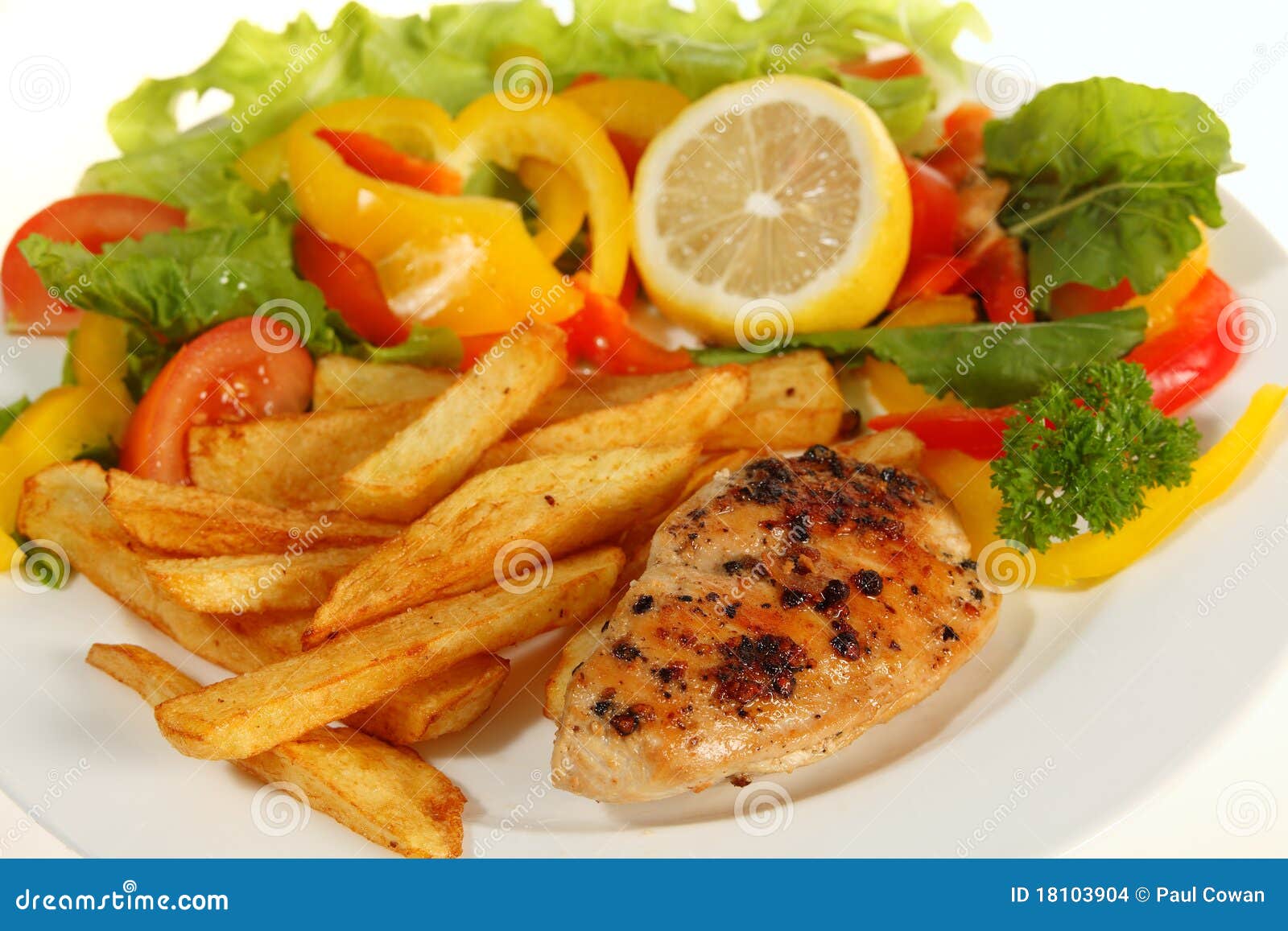 Lemon Pepper Chicken and Fries Stock Photo Image of lemon, green 18103904