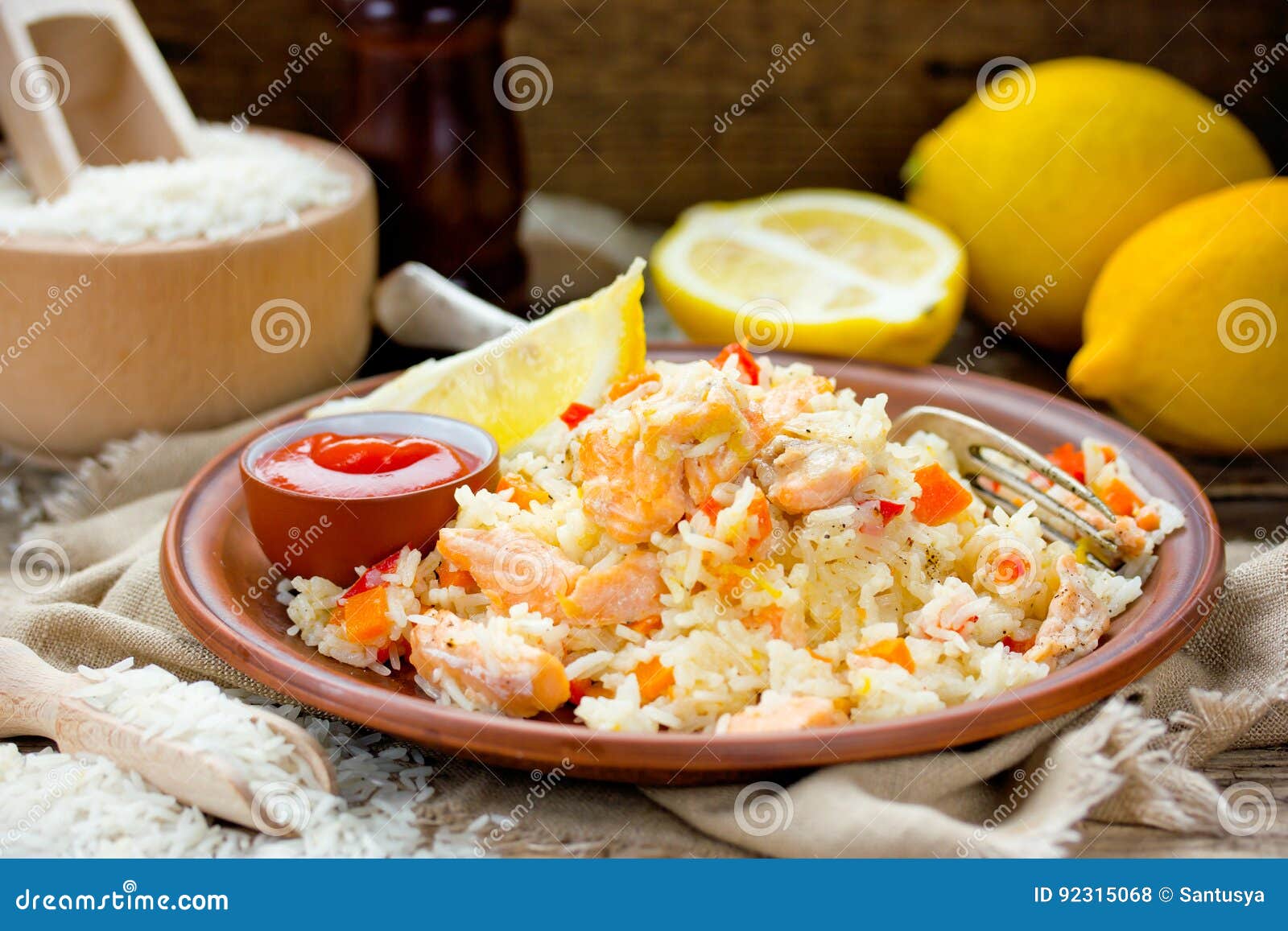 Lemon Rice Pilaf with Salmon Stock Photo Image of fillet, pilaf 92315068